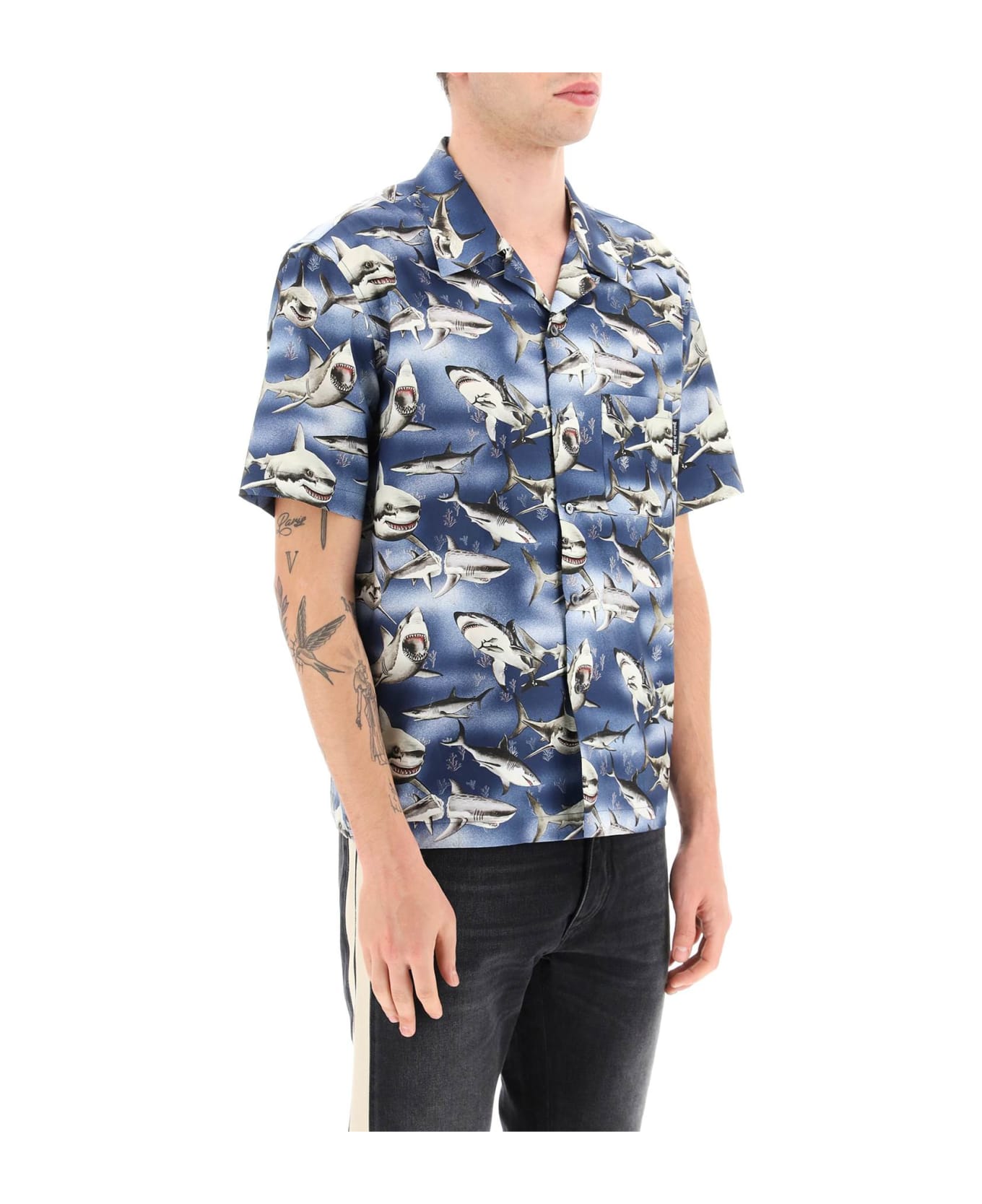 Palm Angels Shark Bowling Shirt - Blue Black
