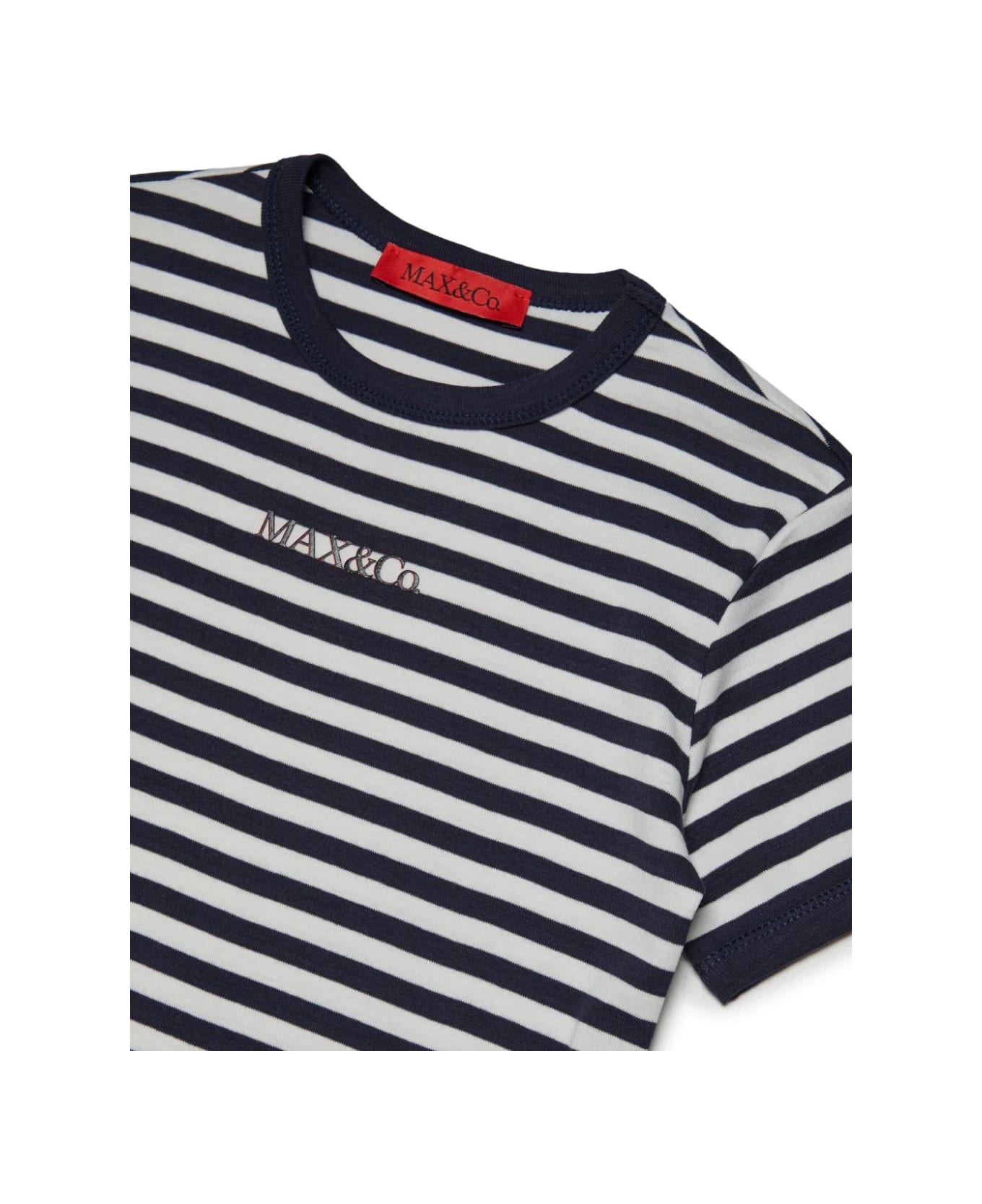 Max&Co. White And Blue Striped T-shirt With Logo - Blue
