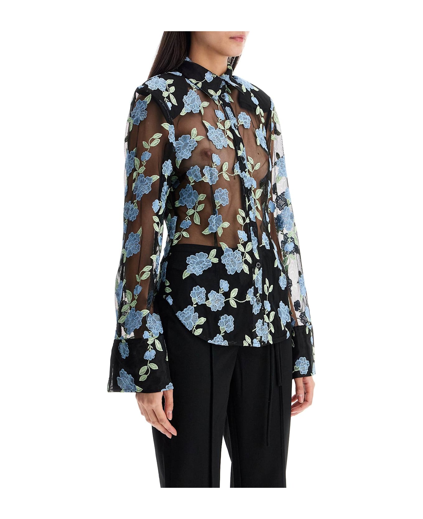 Rotate by Birger Christensen Mesh Fitted Shirt - 1000 BLACK COMB. (Black)