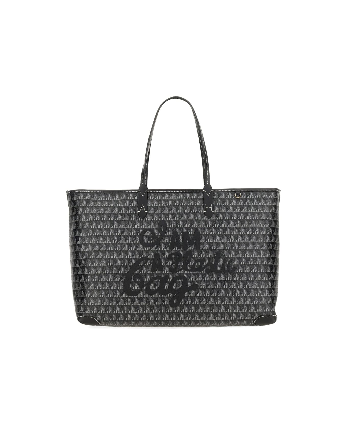 トートバッグ Anya Hindmarch TOTE BAG WITH LOGO (198912 BLACK NATURAL) MULTICOLOUR Anya Hindmarch TOTE BAG WITH LOGO