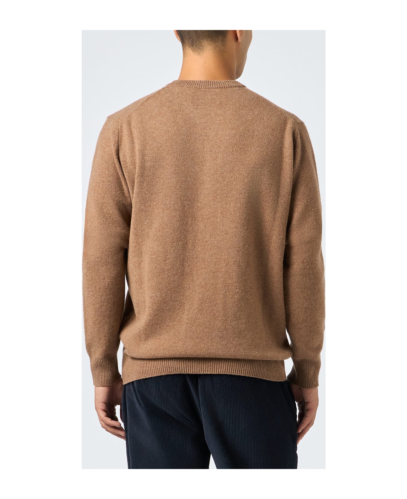 MC2 Saint Barth Man Crewneck Camel Lambswool Sweater With St. Barth Embroidery - WHITE
