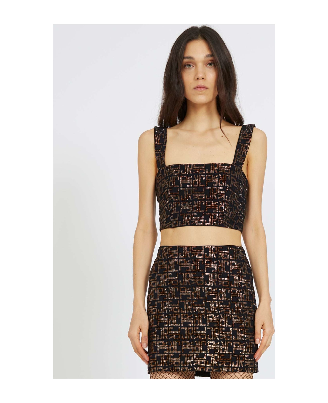 John Richmond Crop Top With Contrasting Pattern - Nero