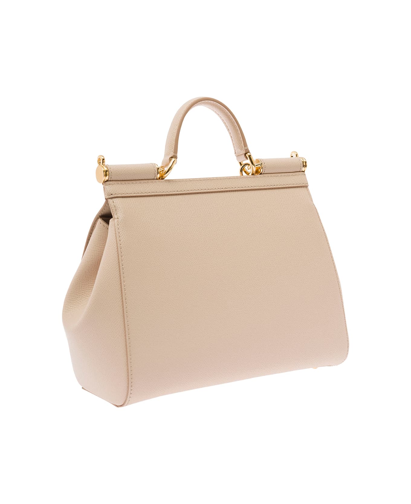 Dolce & Gabbana 'sicily Medium' Beige Handbag In Grained Leather Woman - Beige