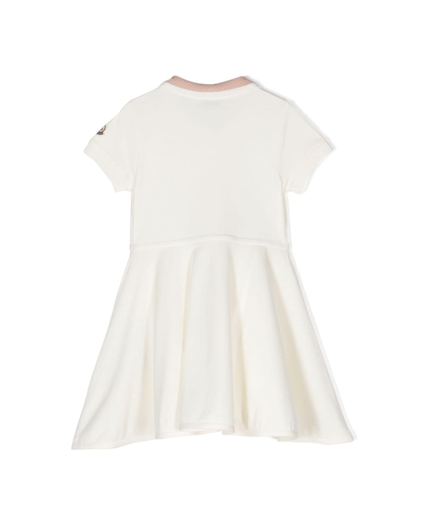 Moncler White Dress With Logo Embroidery In Cotton Girl - White