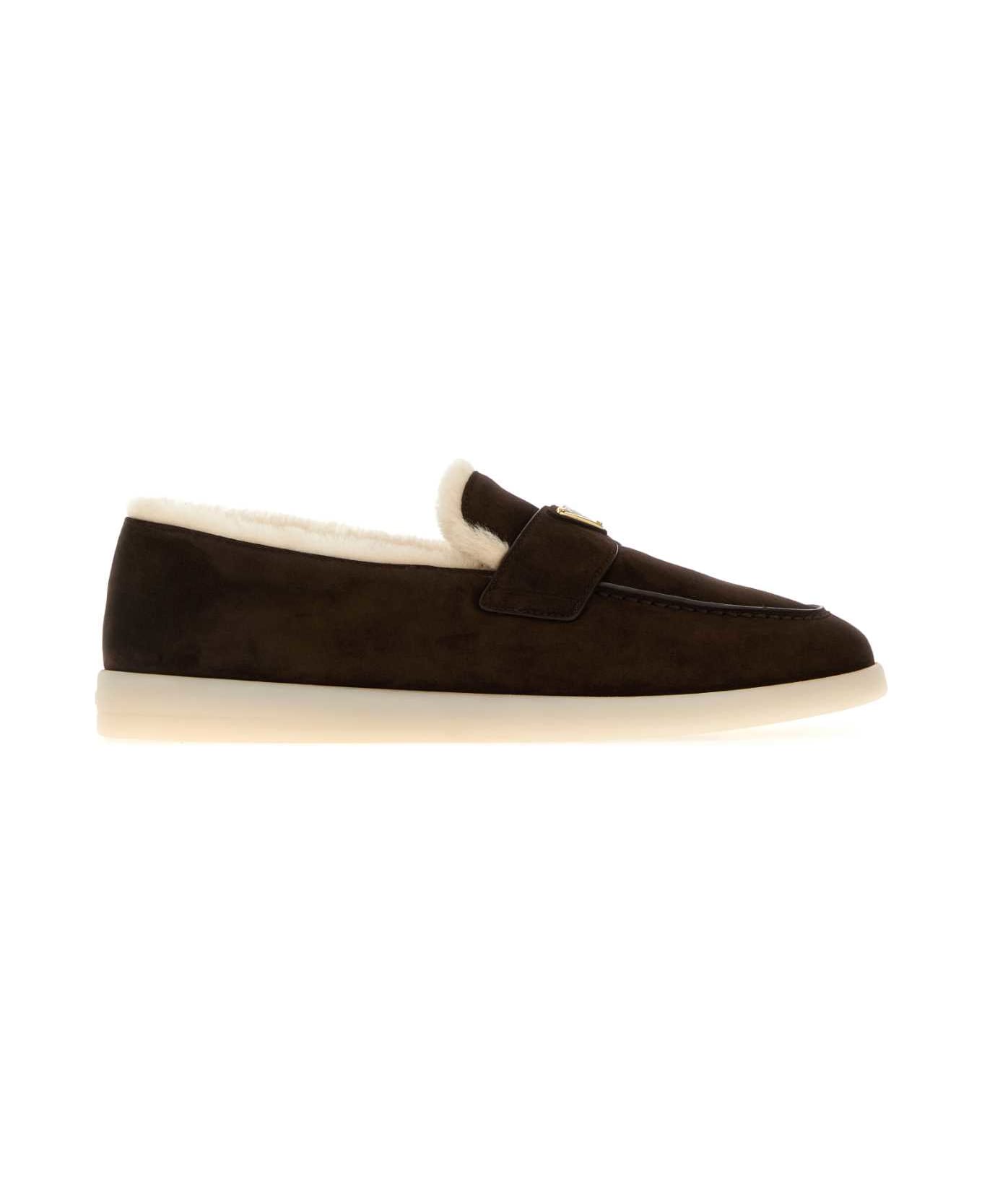 Prada Brown Suede Loafers - MORO