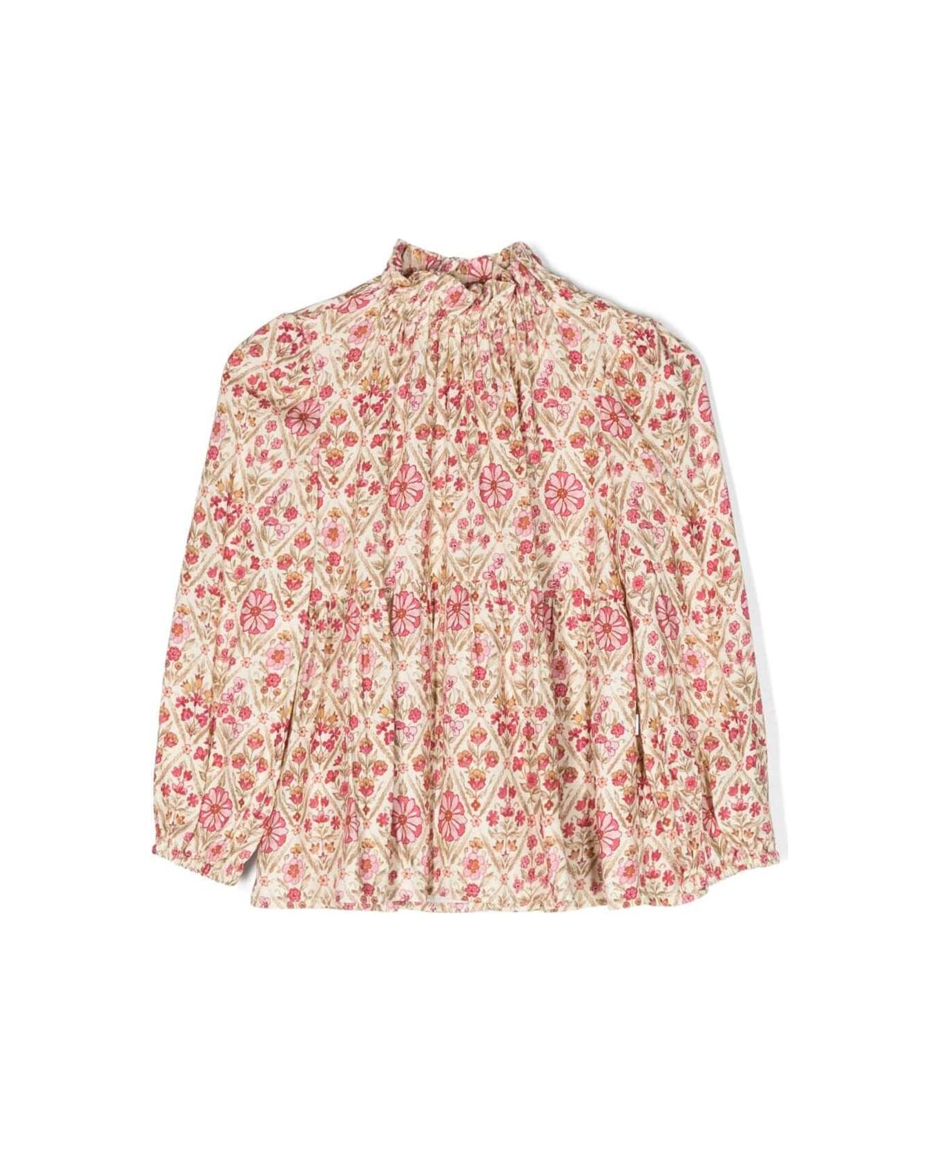 Il Gufo Multicolour Blouse With Floral Motif And Gathered Neck In Viscose Girl - Yellow