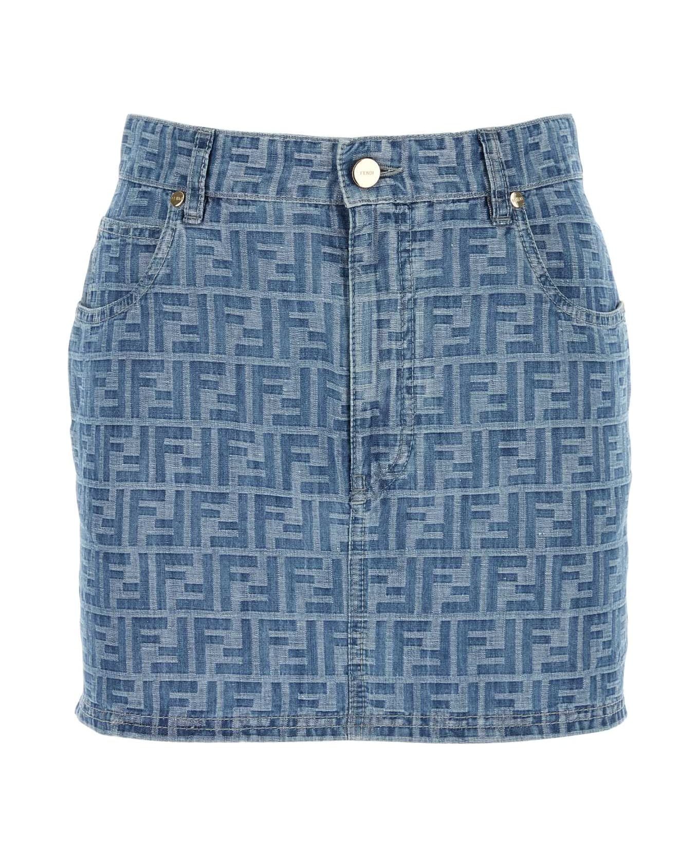 Fendi Embroidered Denim Mini Skirt - VIOLETBLUE