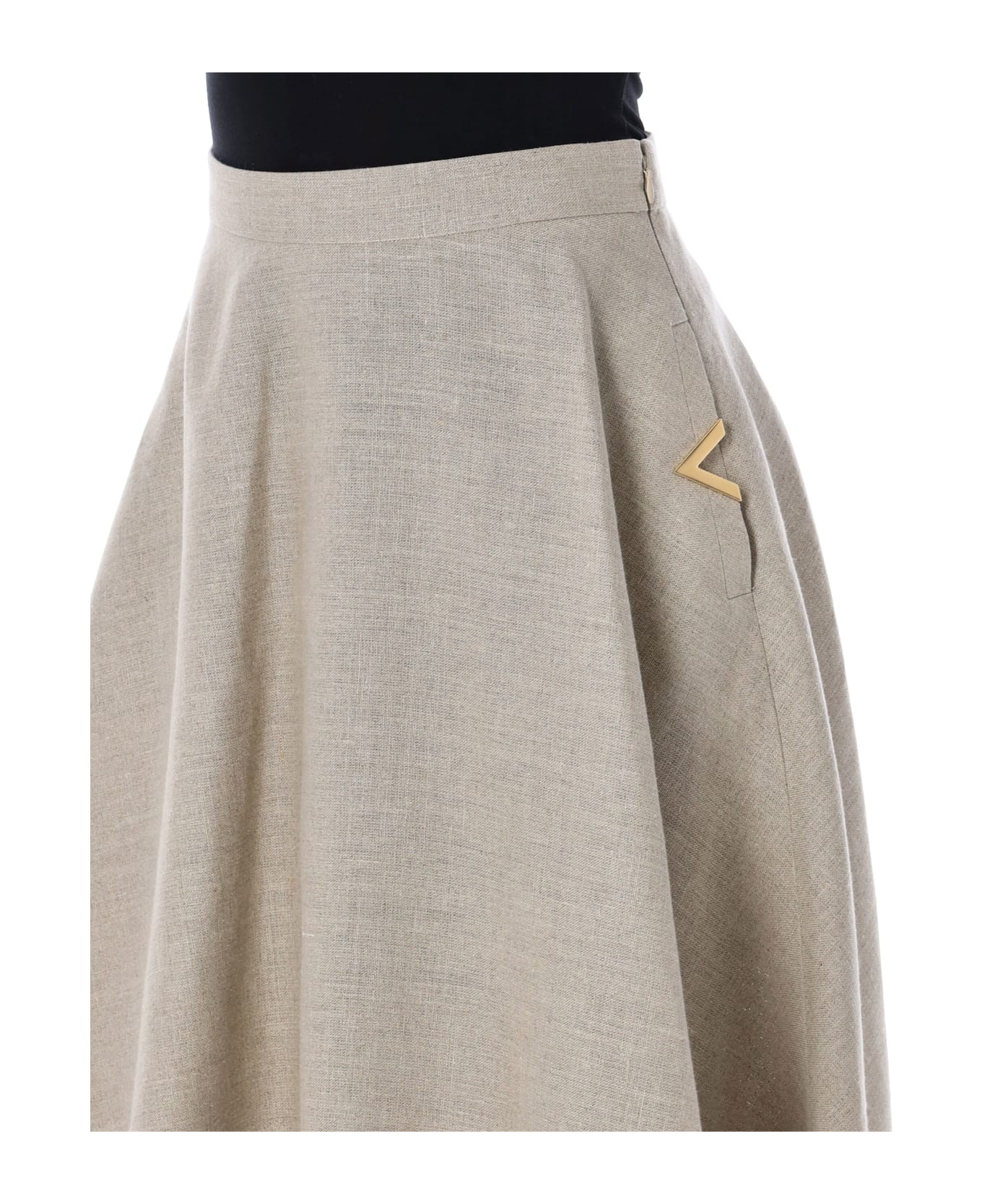 Valentino Linen Midi Skirt - Beige gravel