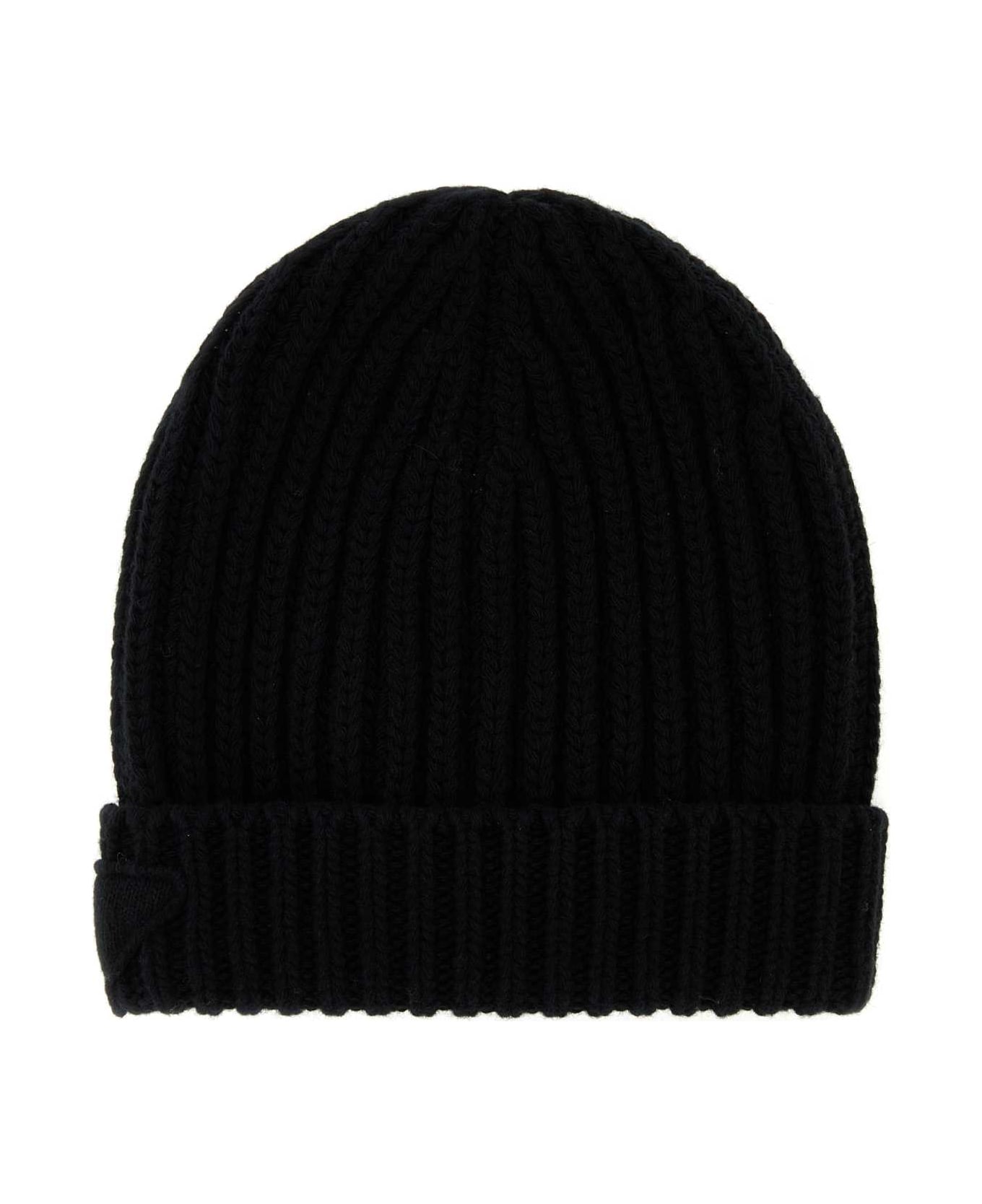 Prada Black Wool Blend Beanie Hat - F0002