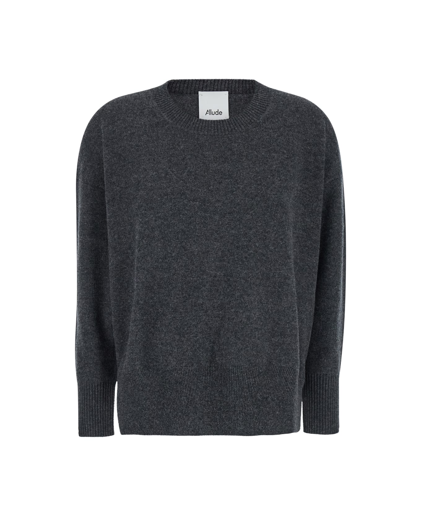 Allude Grey Crewneck Sweater With Dropped Shoulders In Cashmere Woman - Grey