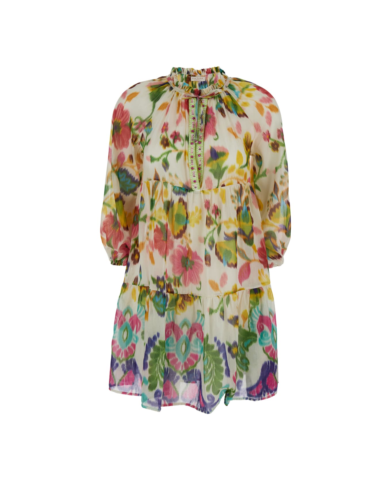 Anjuna Mini Multicolor Dress With Floreal Print In Cotton And Silk Woman - Multicolor