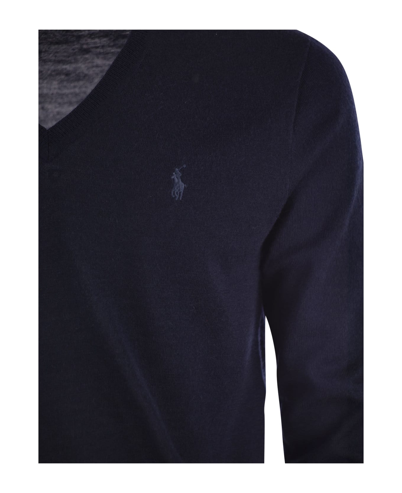 Polo Ralph Lauren Logo Embroidered V-neck Jumper - Blue