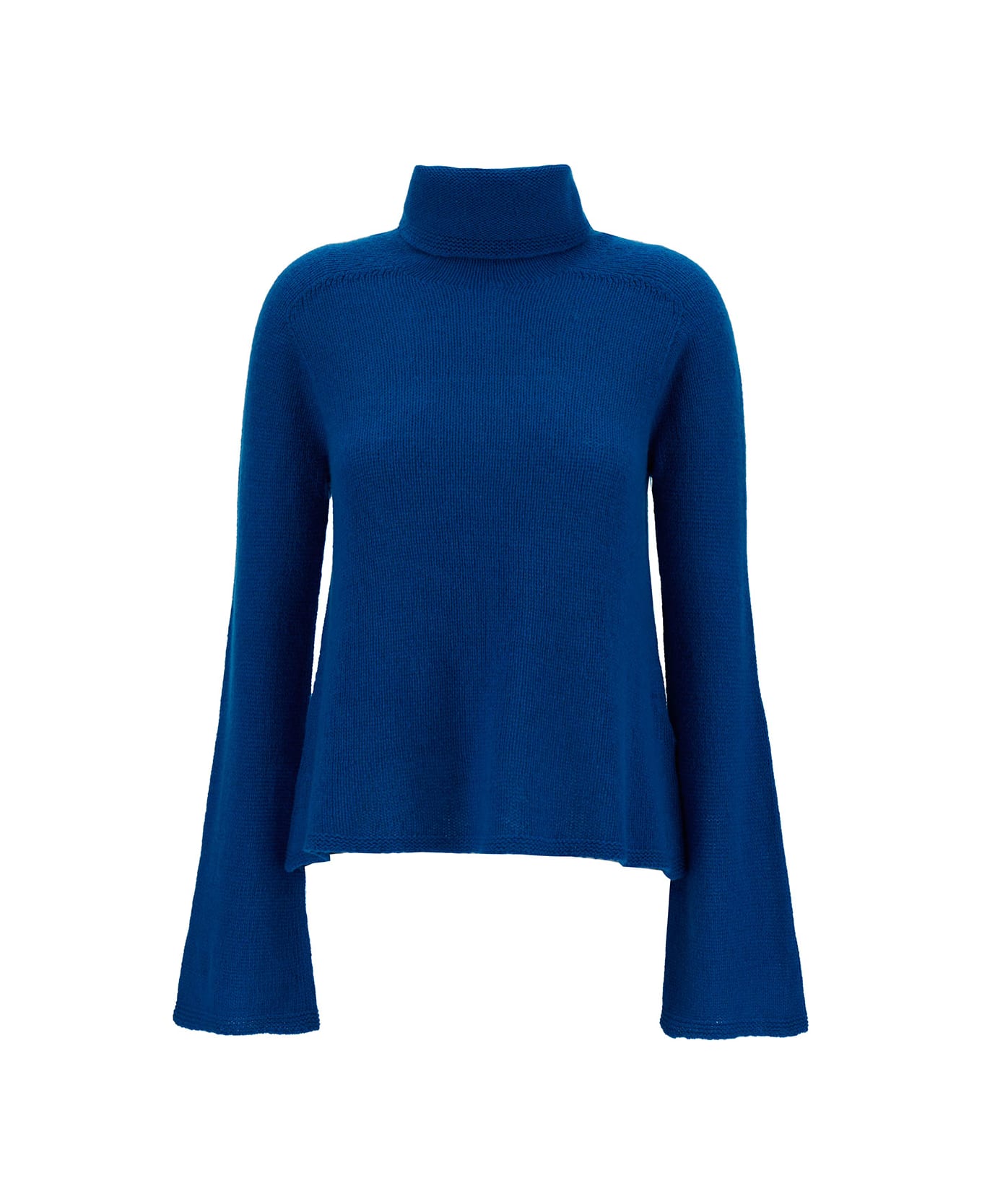 SEMICOUTURE 'ginger' Blue Turtleneck With Flare Sleeves In Fabric Woman - Blu