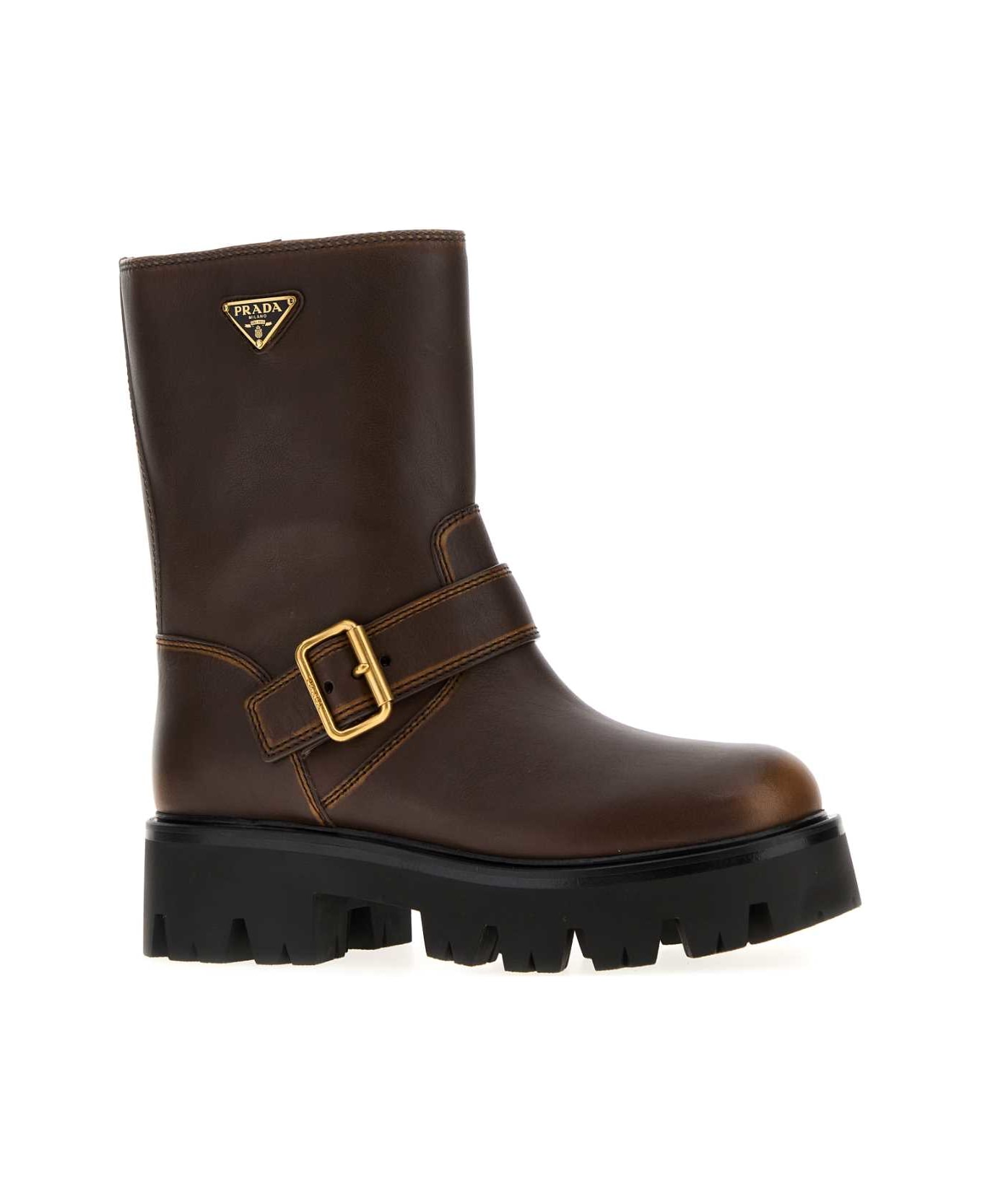 Prada Brown Leather Boots - CACAO