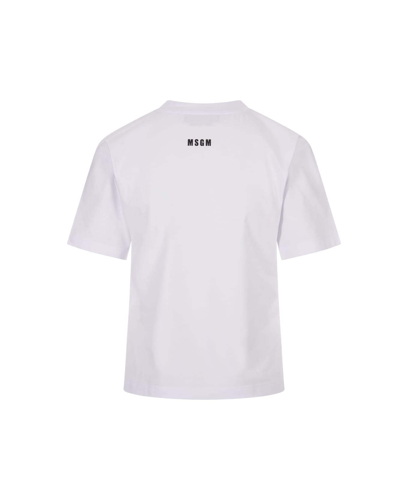 MSGM White T-shirt With ' Heart Embroidery Patch' Graphics - Bianco
