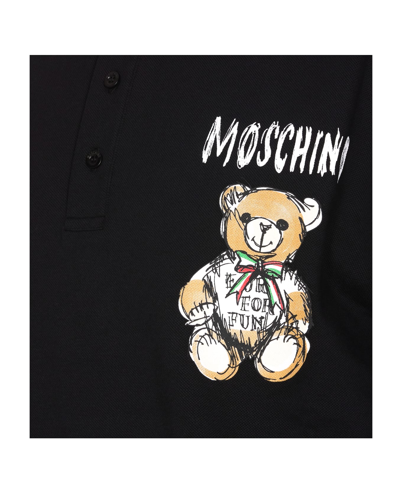 Moschino Drawn Teddy Bear Polo Shirt - Black