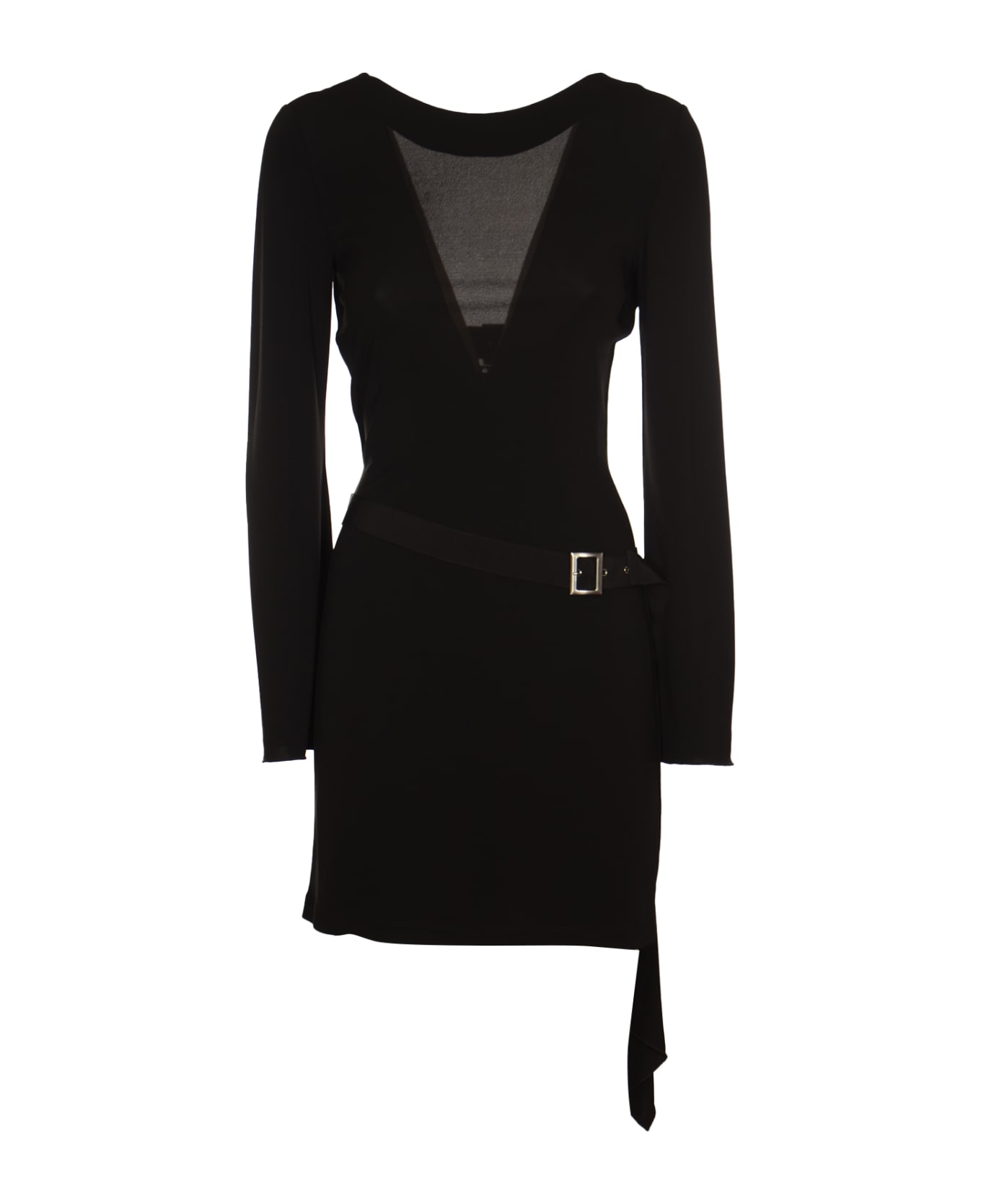 Alberta Ferretti Belted Waist V-neck Dress - Black ワンピース＆ドレス