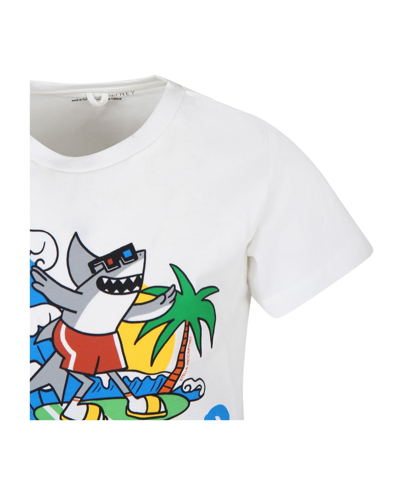 Stella McCartney Kids Ivory T-shirt For Boy With Shark Print - Ivory