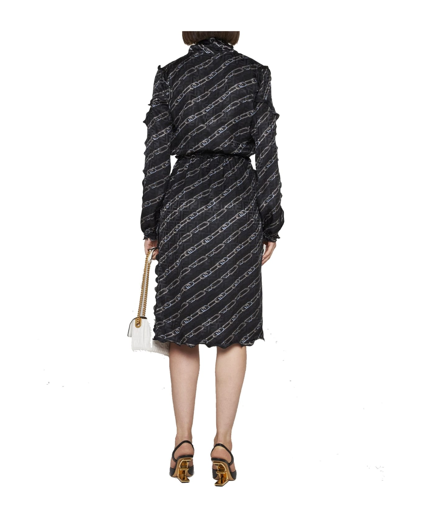 Fendi Printed Silk Midi Dress - Black ワンピース＆ドレス