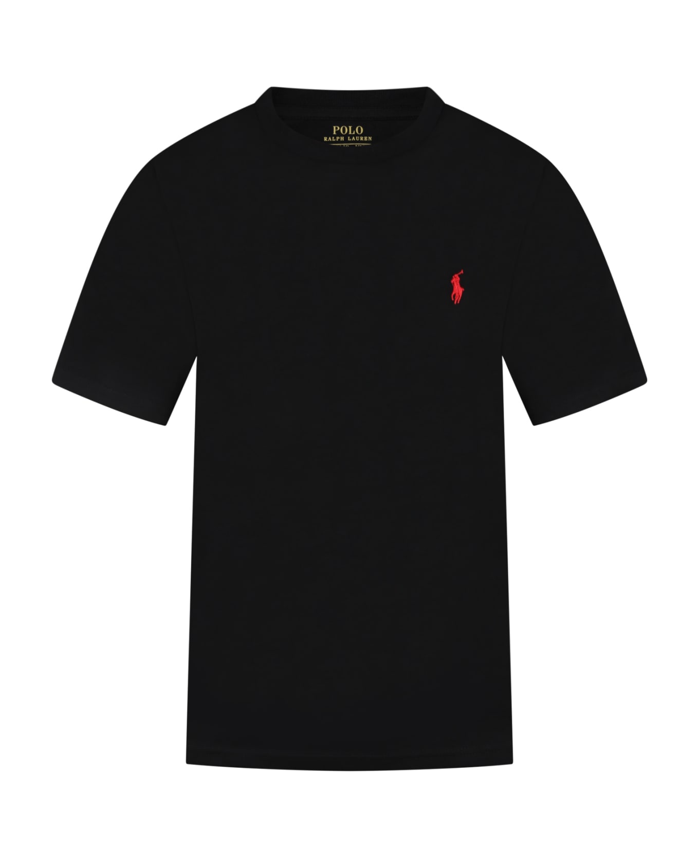 Ralph Lauren Black T-shirt For Kids With Blue Pony Logo - Black