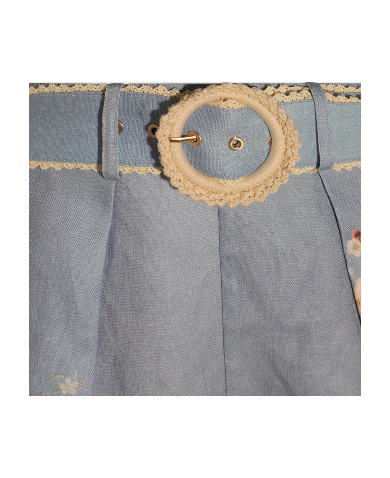 Zimmermann Light Blue Linen Shorts - TEAL BLUE BOTANICAL FLORAL