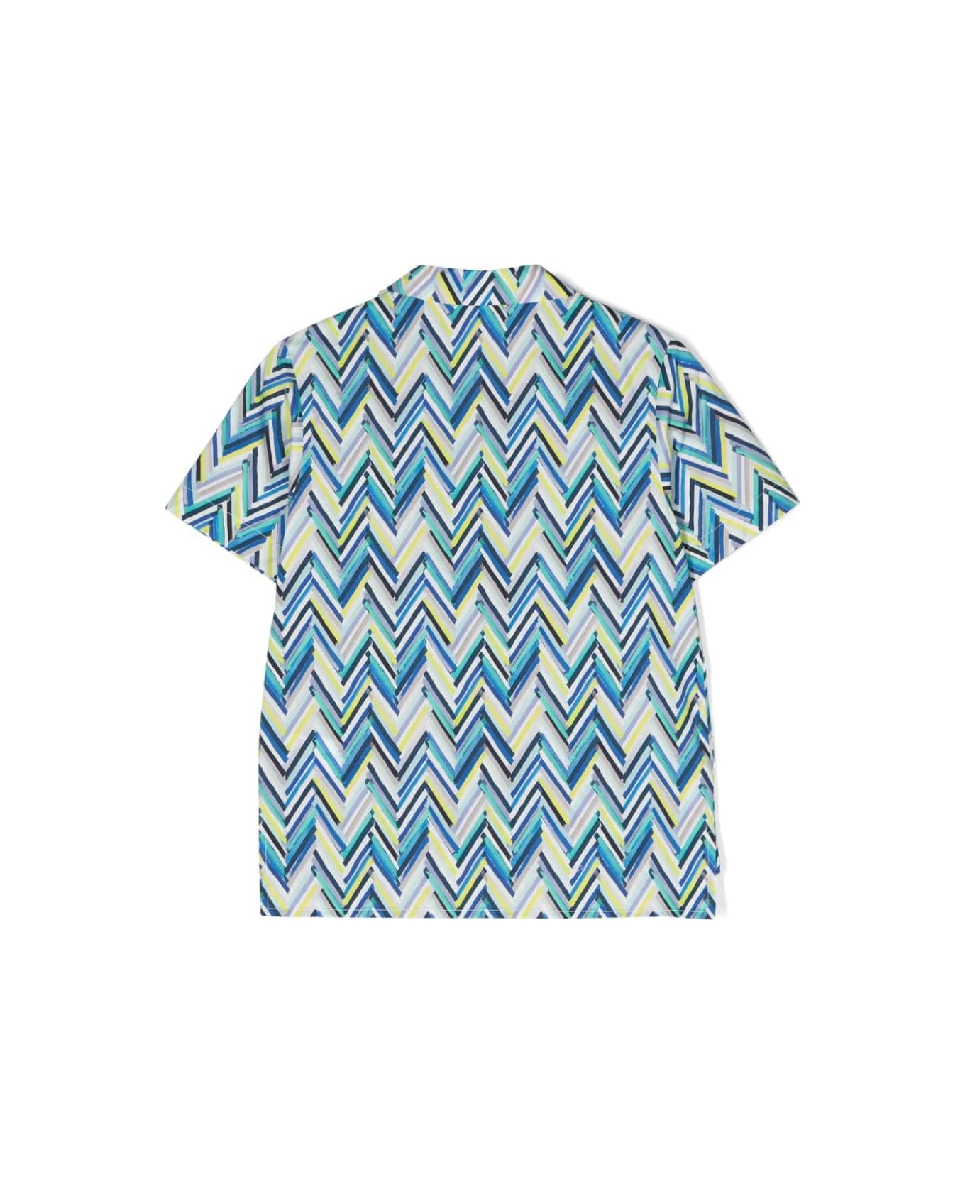 Missoni Kids Short- Sleeved Shirt With Blue Chevron Pattern - Blue