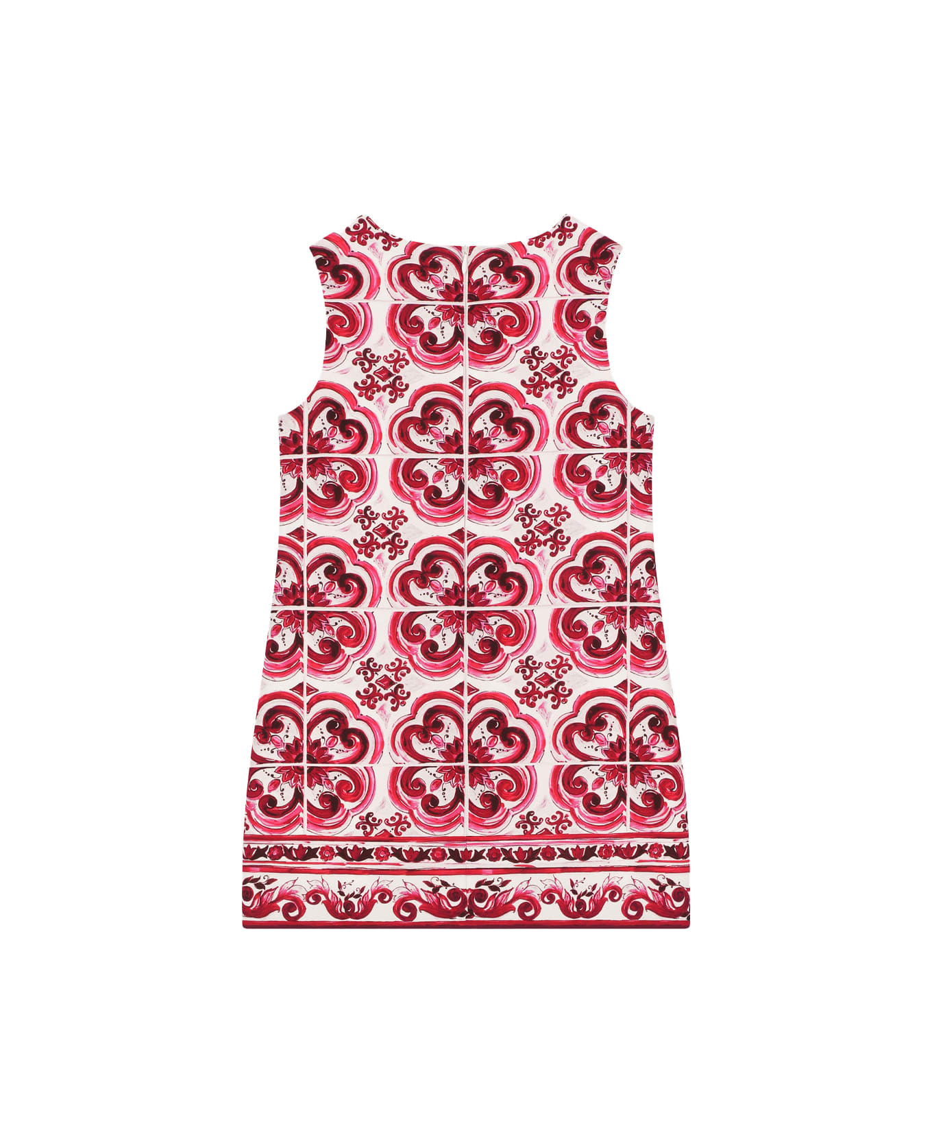 Dolce & Gabbana Short Dress In Cady With Fuchsia Majolica Print - Pink