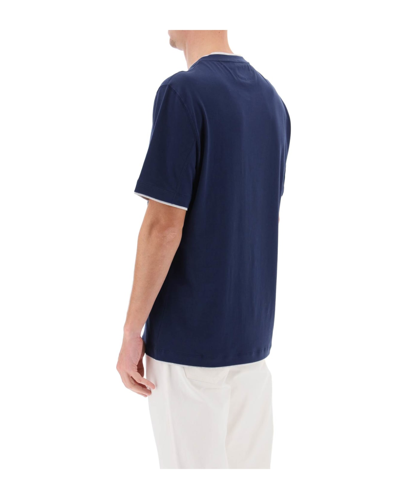 Brunello Cucinelli Layered-effect Crewneck T-shirt - Blu Prussia+grigio Chiaro