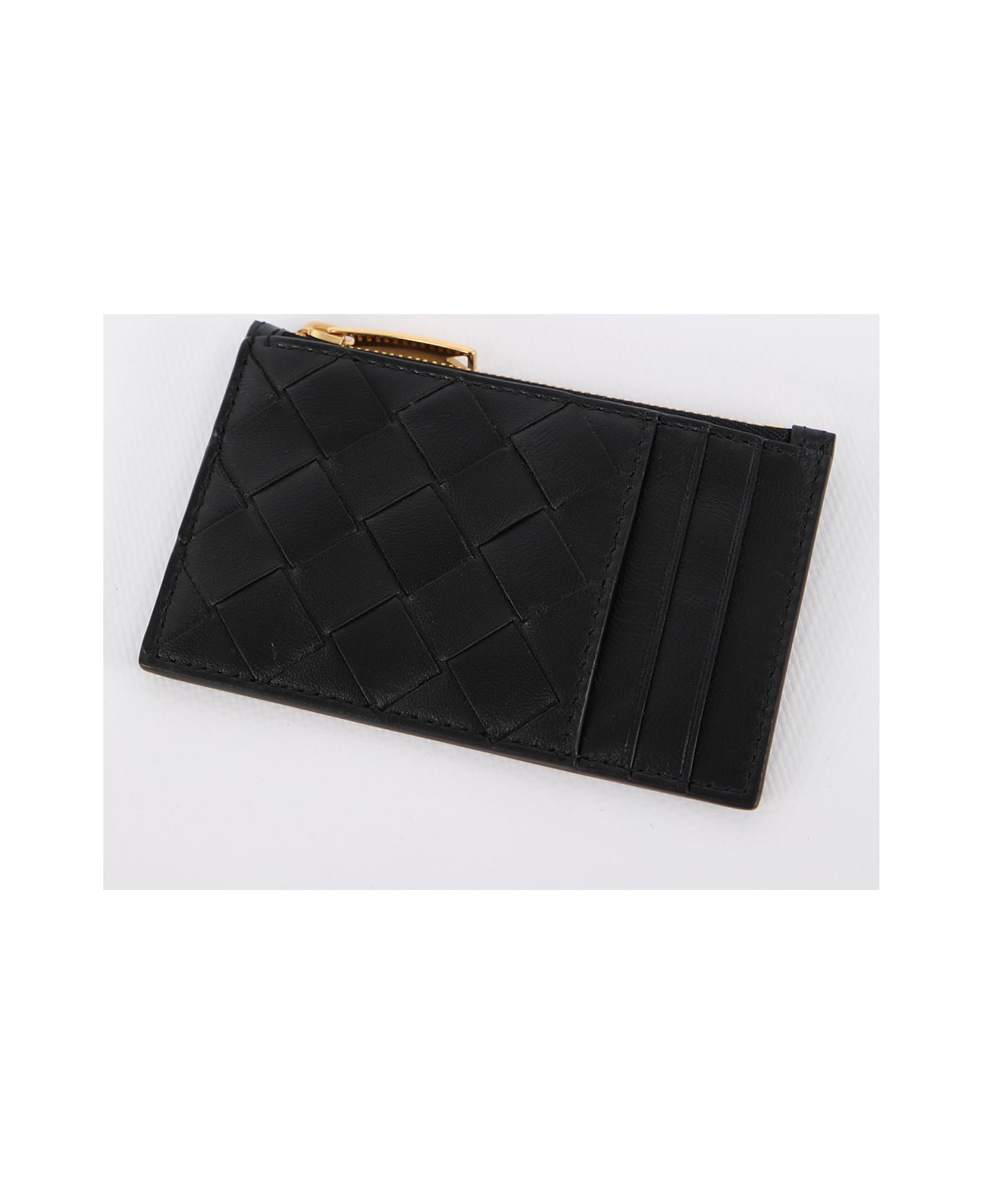 Bottega Veneta Black Zipped Card Case - Black-gold