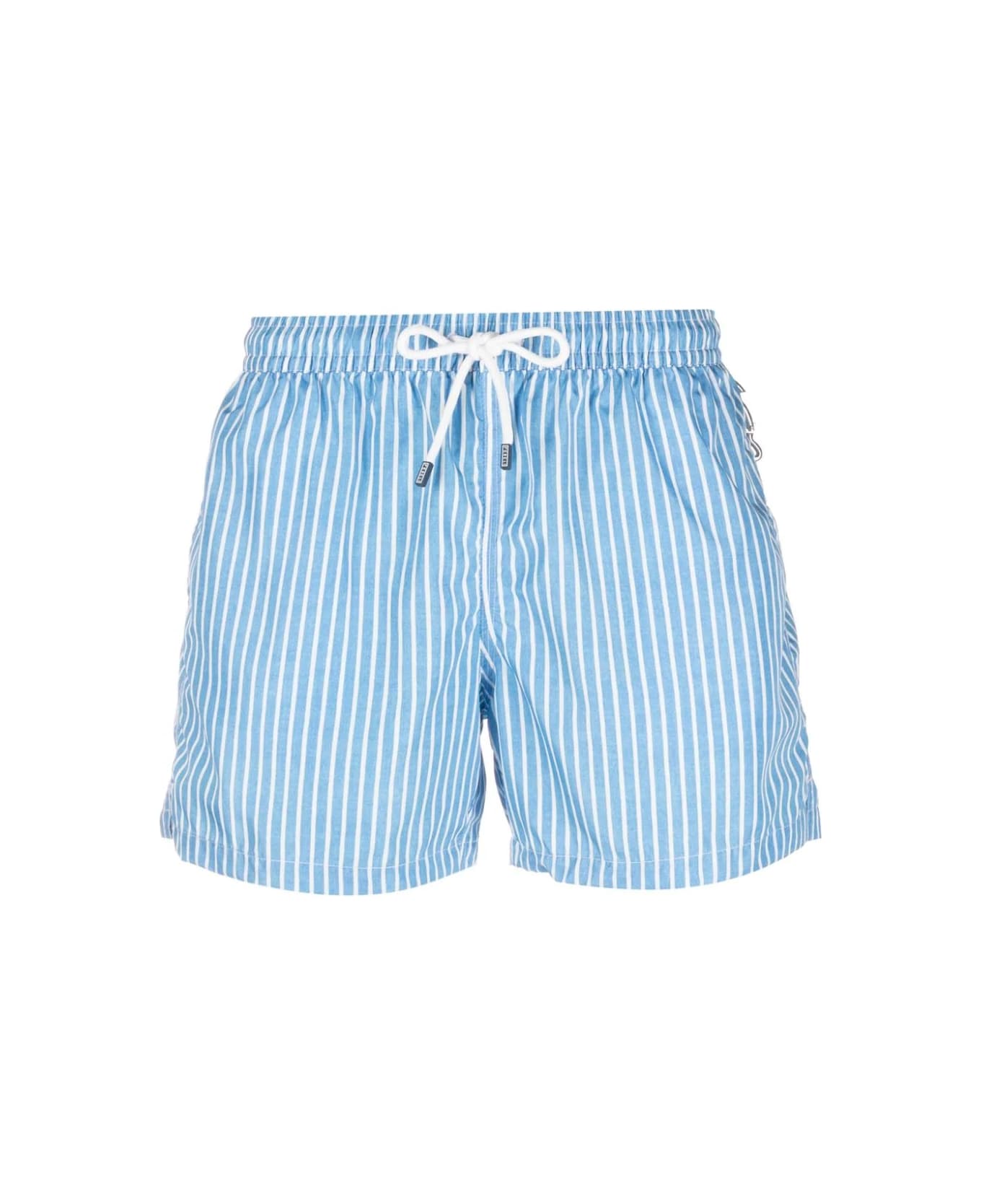Fedeli Sky Blue And White Striped Swim Shorts - Blue スイムトランクス
