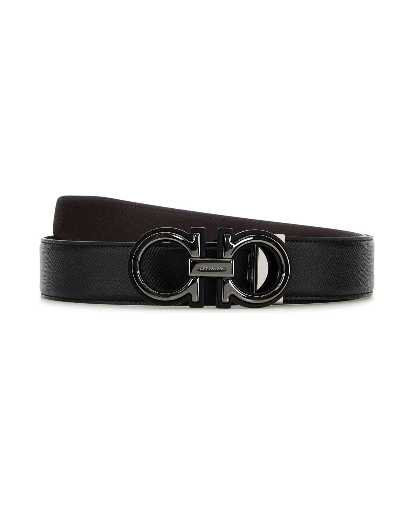 Ferragamo Black Leather Reversible Belt - NEROOXBLOOD