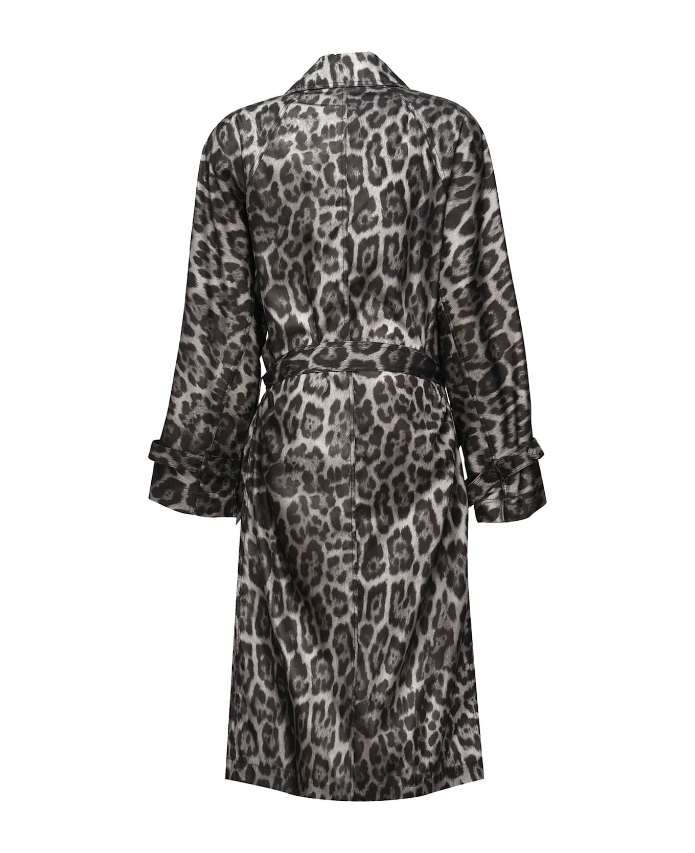 Stella McCartney Beltd Trench Coat With Leopard Print - Grey