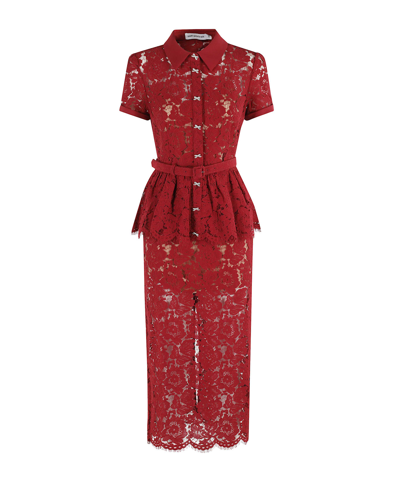 self-portrait Lace Peplum Midi Dress - Burgundy