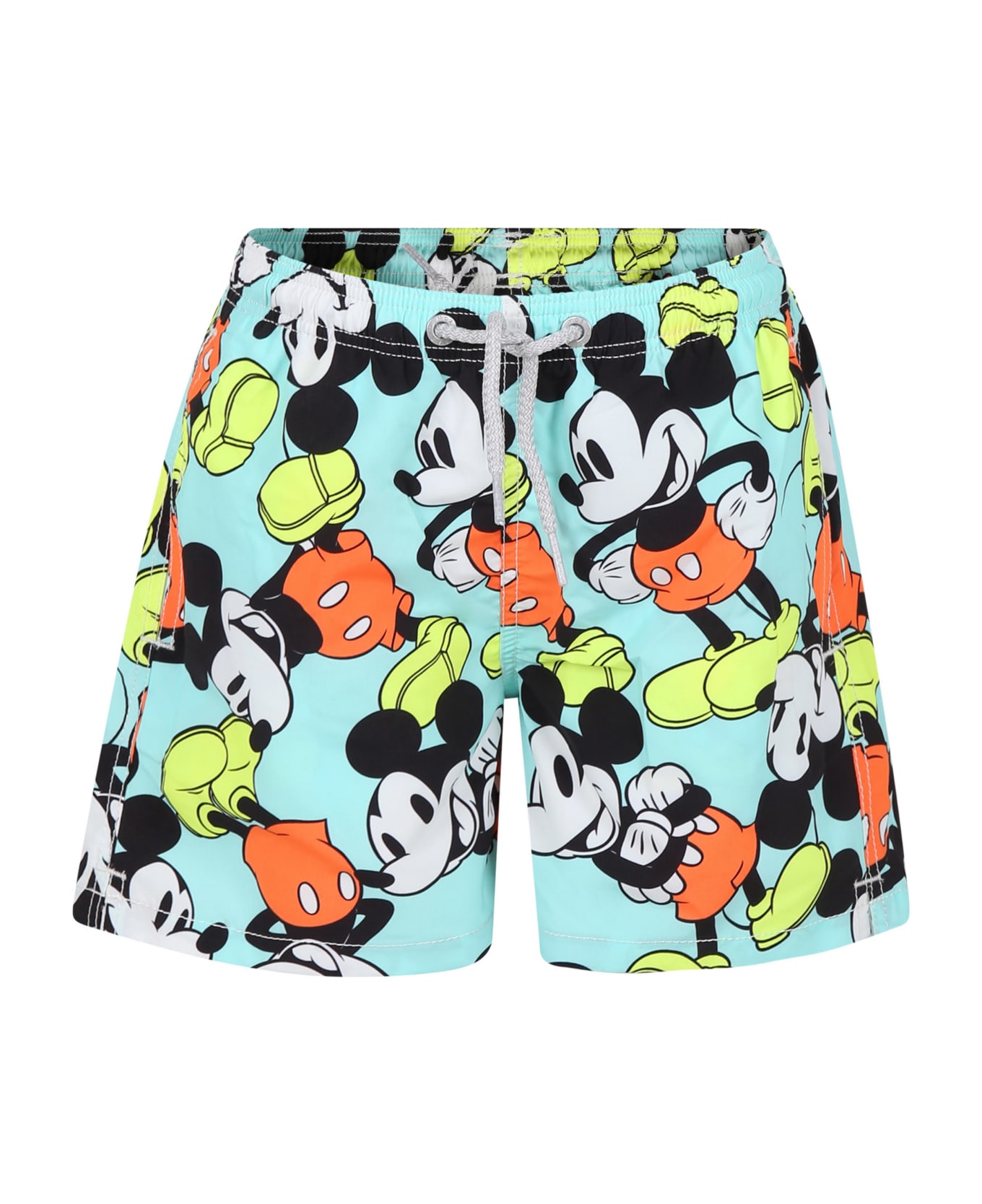 MC2 Saint Barth Green Swim Shorts For Boy With Mickey Mouse Print And Logo - Green