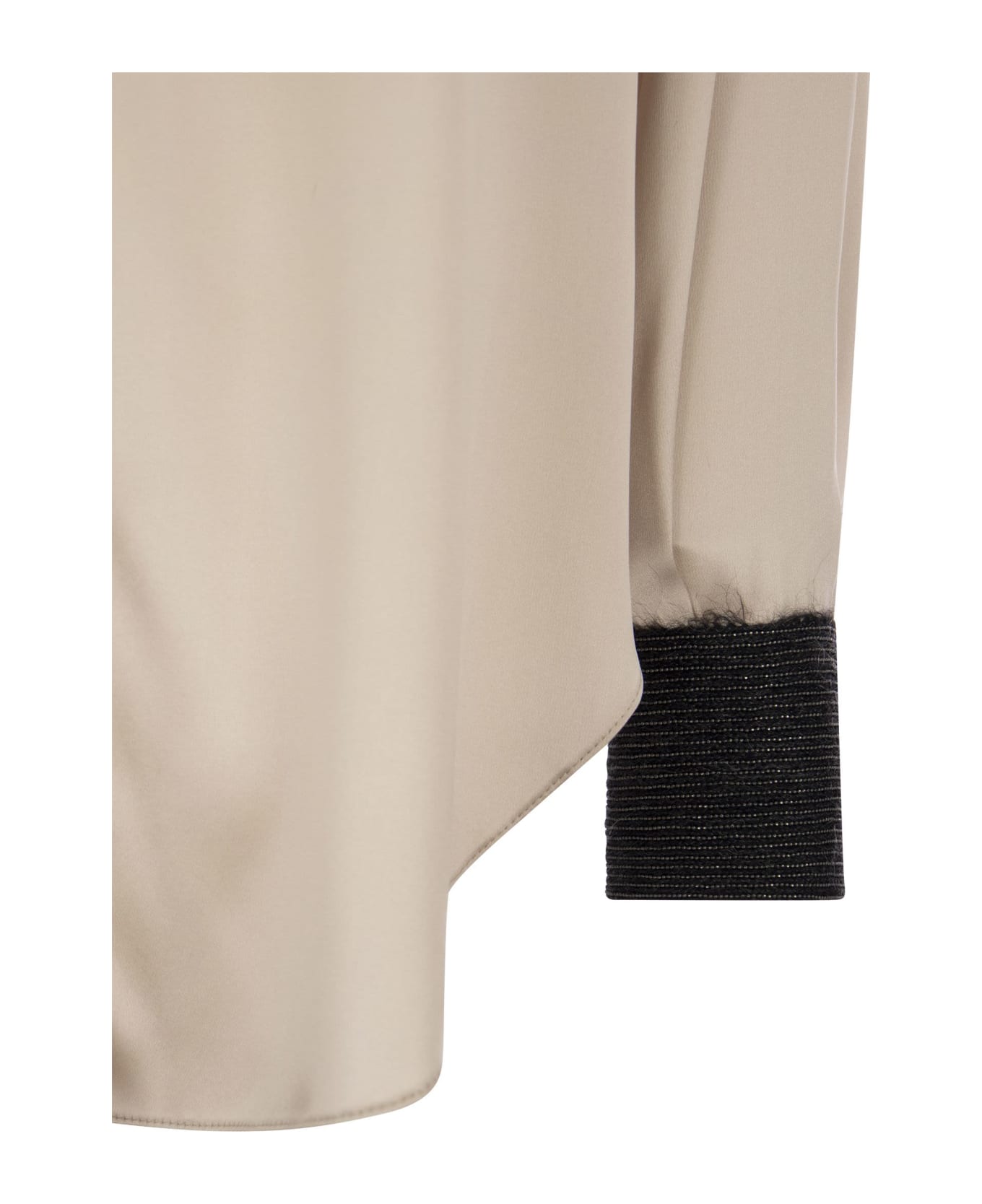Brunello Cucinelli Stretch Silk Satin Shirt With Precious Contrast Cuffs - Beige シャツ