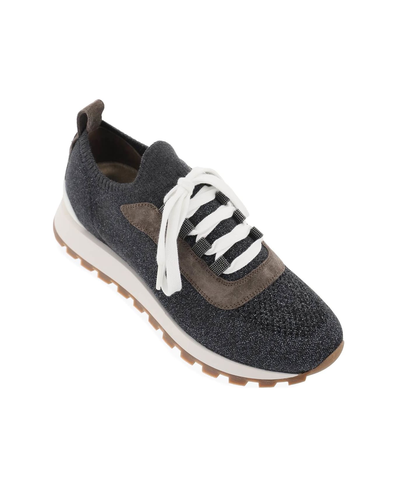 Brunello Cucinelli Sparkling Knit Sneakers - LIGNITE (Grey)