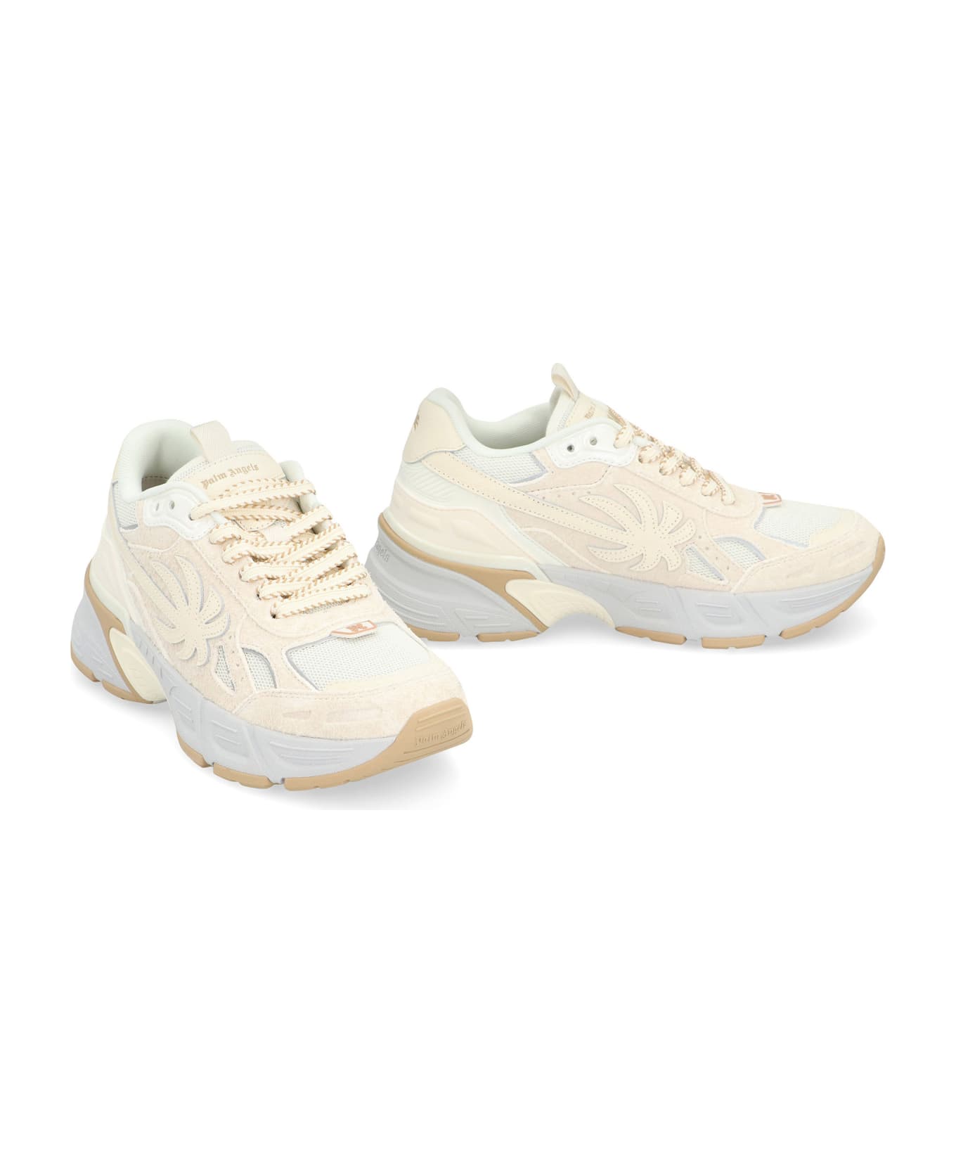 Palm Angels Leather And Fabric Low-top Sneakers - Ivory