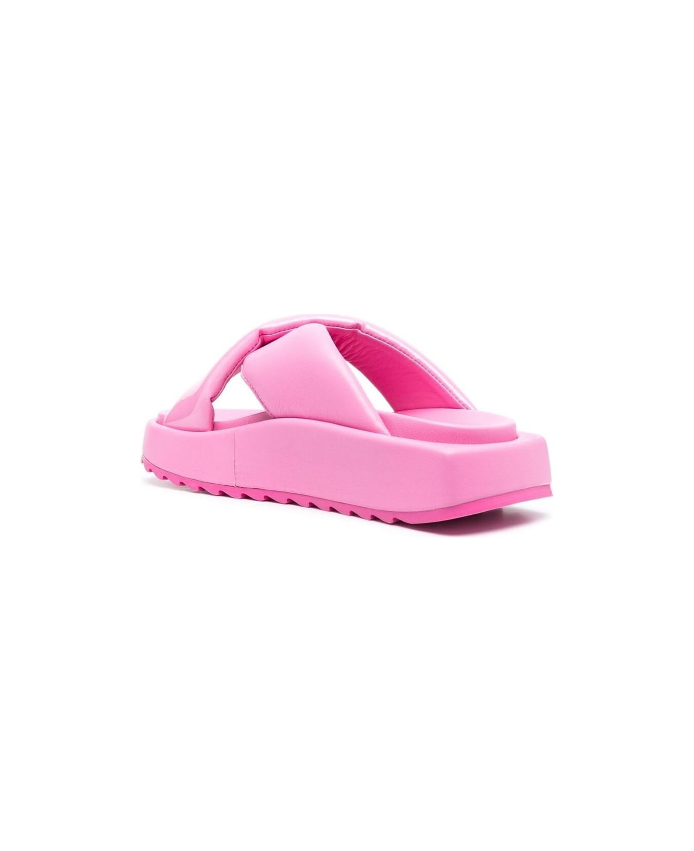 GIA BORGHINI Pink Crossover Strap Slides Glossy Finish In Leather Woman - Pink