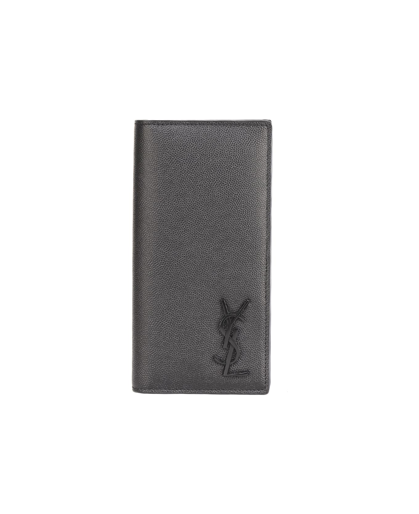 Saint Laurent Monogram Wallet In Grain De Poudre Leather - Black
