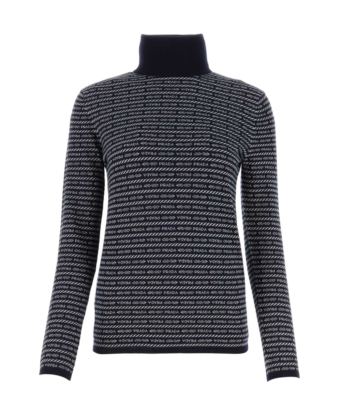 Prada Embroidered Wool Sweater - BLUBIANCO