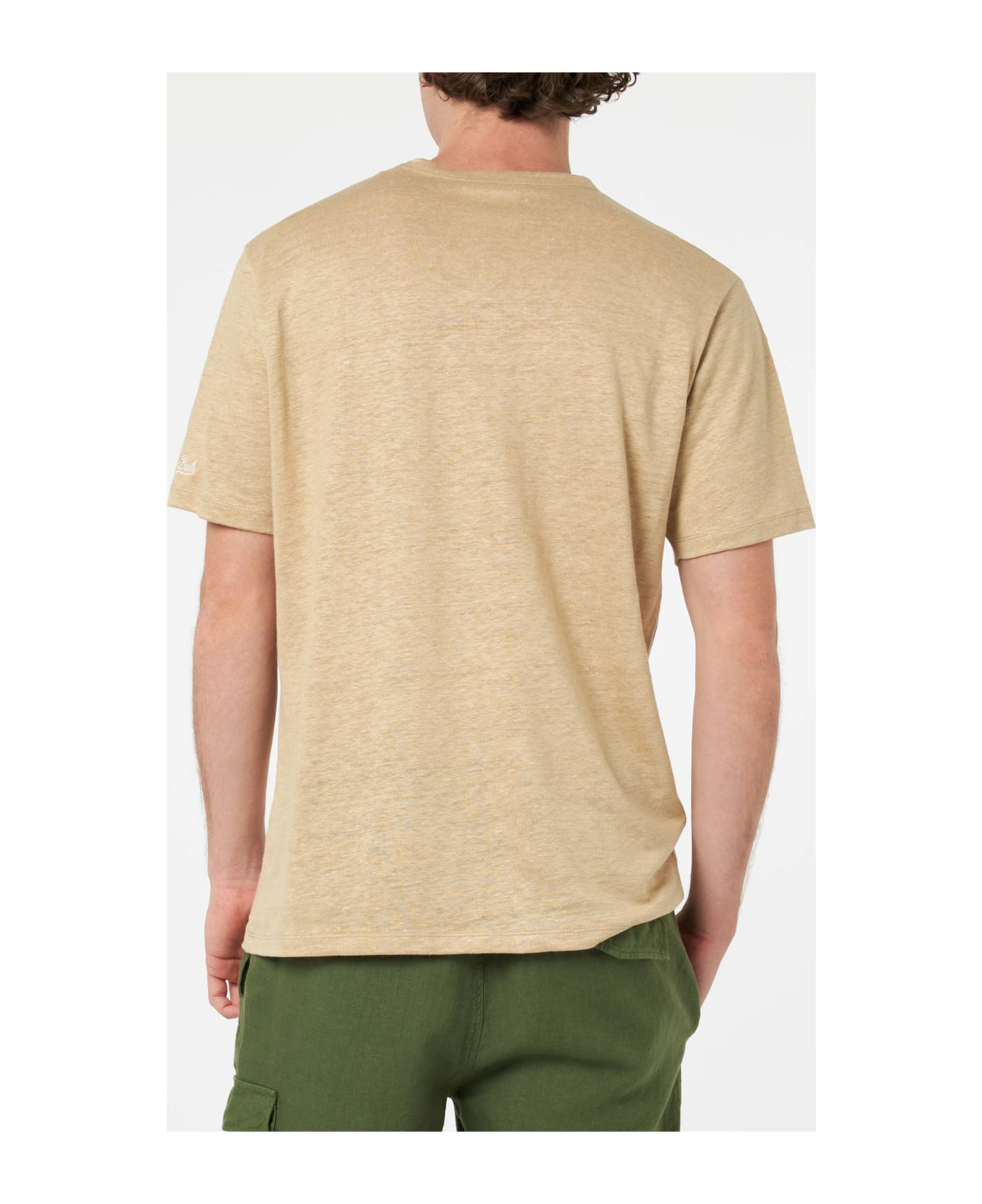 MC2 Saint Barth Man Beige Linen Jersey T-shirt Ecstasea With Pocket - WHITE