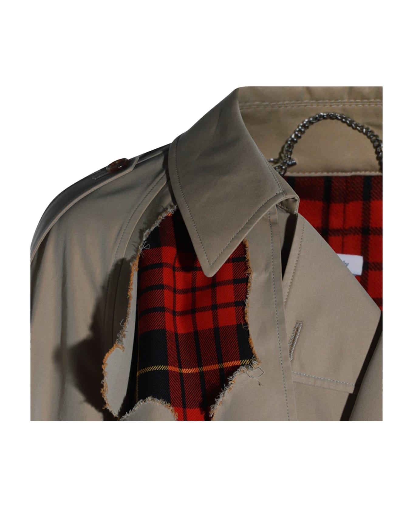 Alexander McQueen Distressed Macqueen Tartan Trench Coat - NEUTRALS/RED