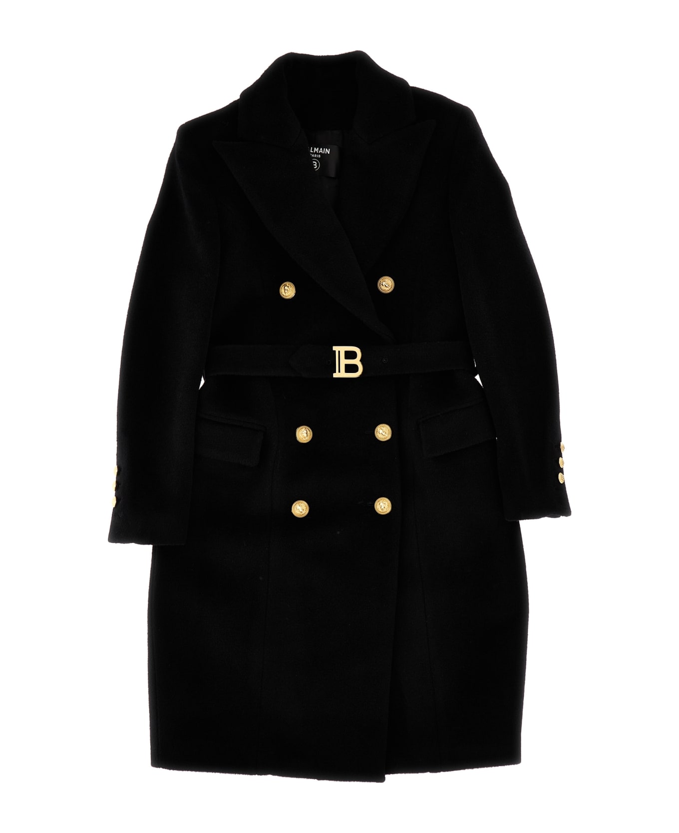 Balmain Logo Button Coat - black