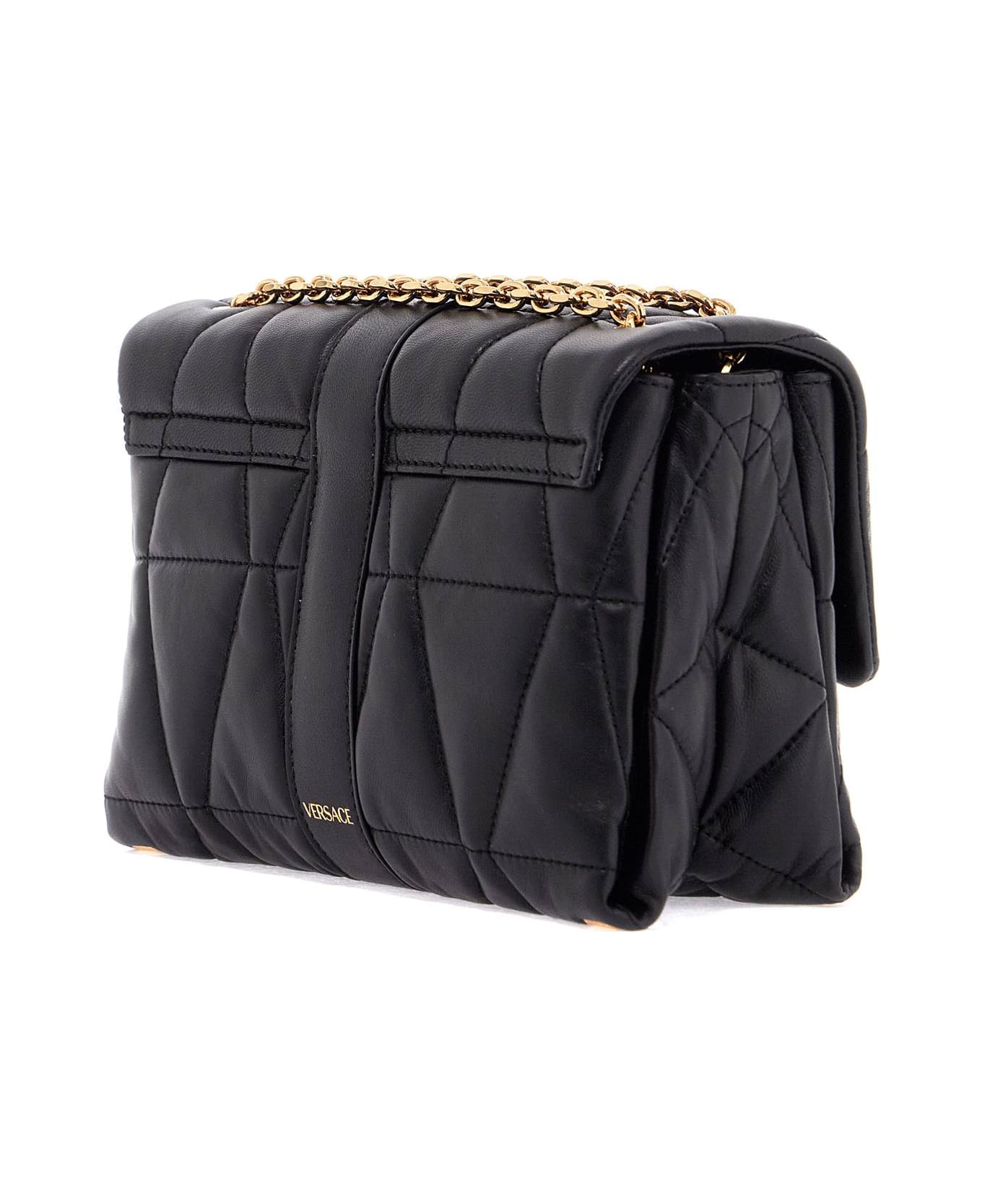 Versace Black Nappa Leather Kleio Shoulder Bag - BLACK-VERSACE GOLD (Black)