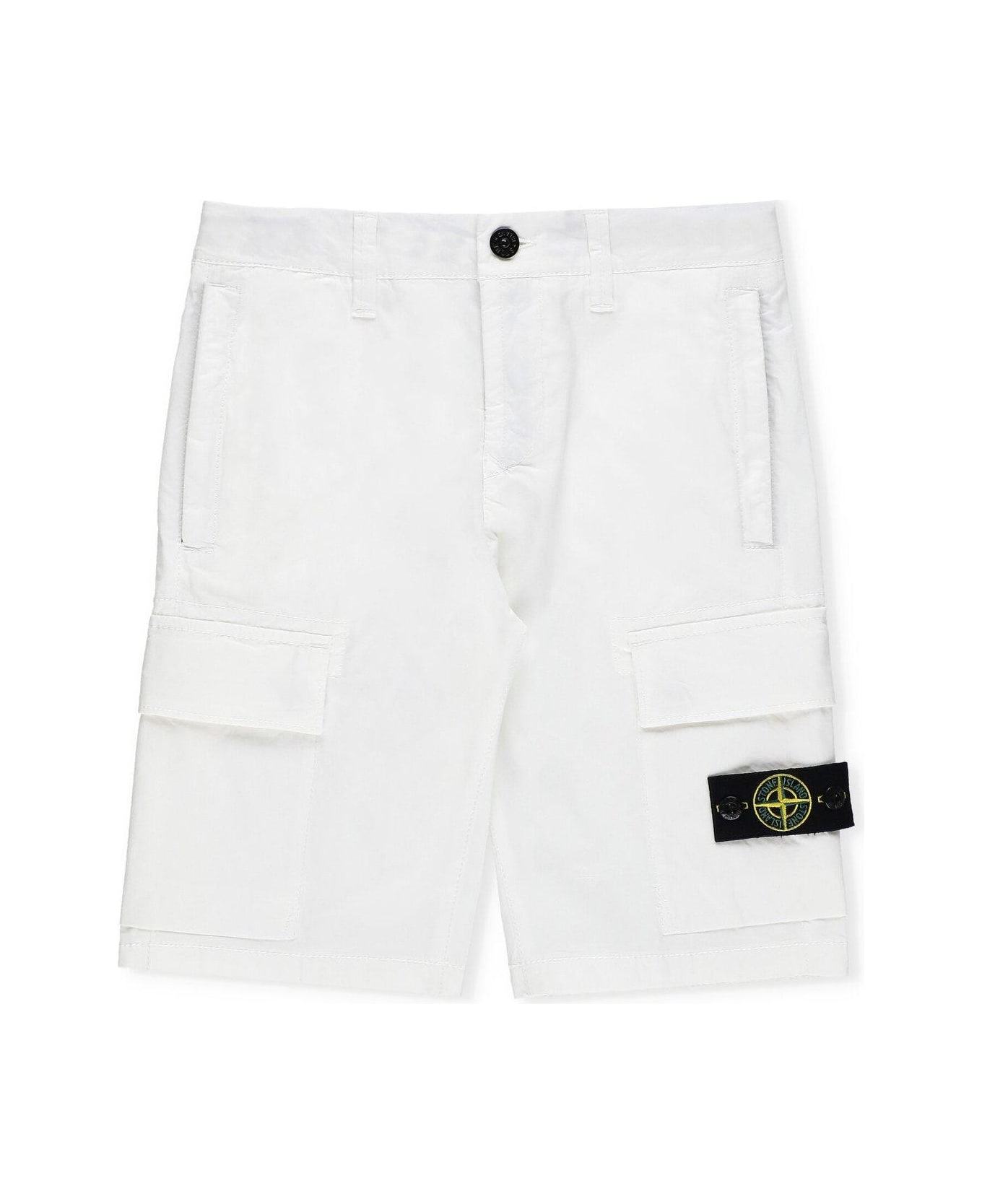 Stone Island Compass Patch Knee-length Cargo Shorts - Bianco ボトムス