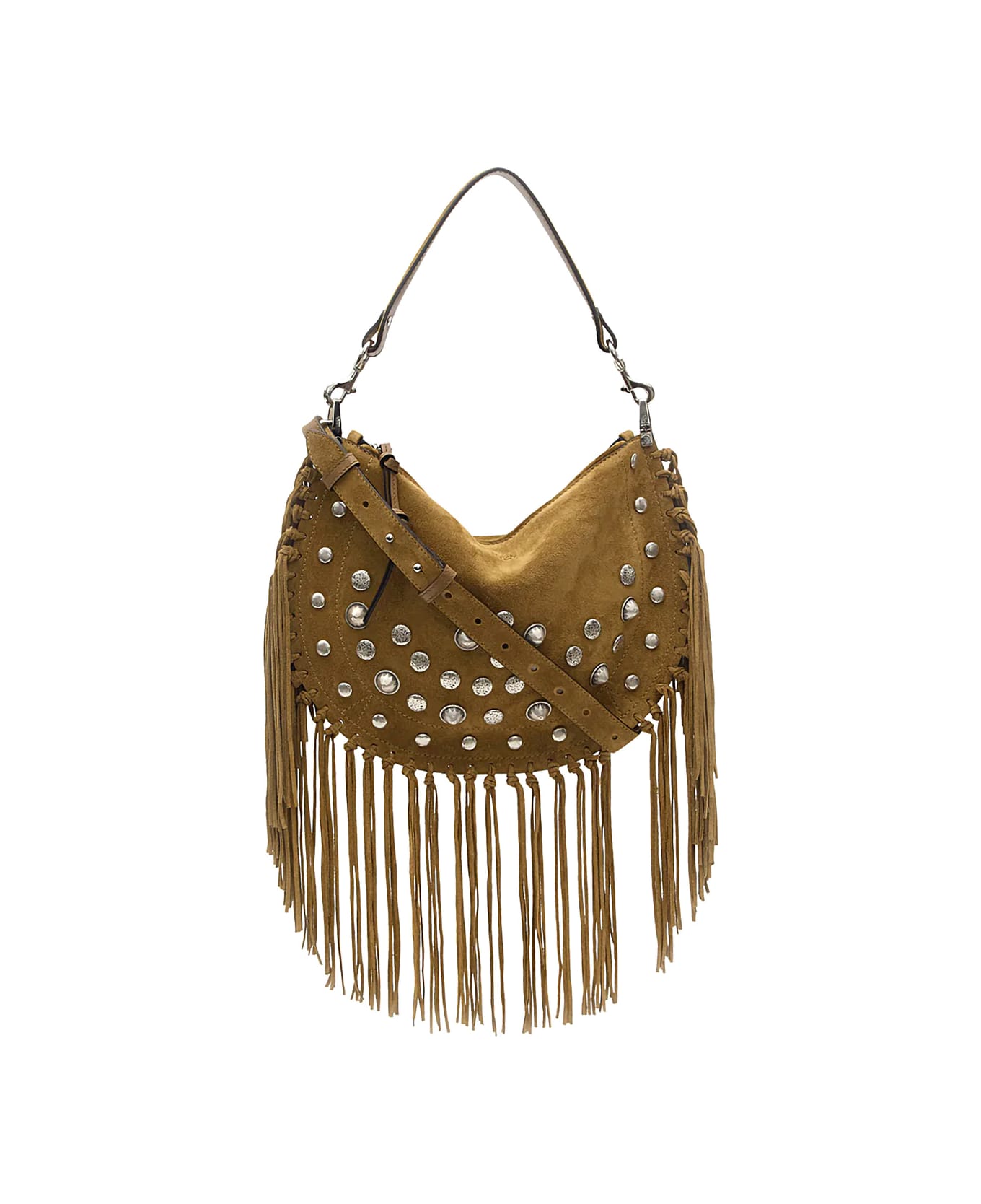 Isabel Marant 'oskan Soft' Brown Bag With Stud Decorations And Fringed Edge In Suede Woman - Brown