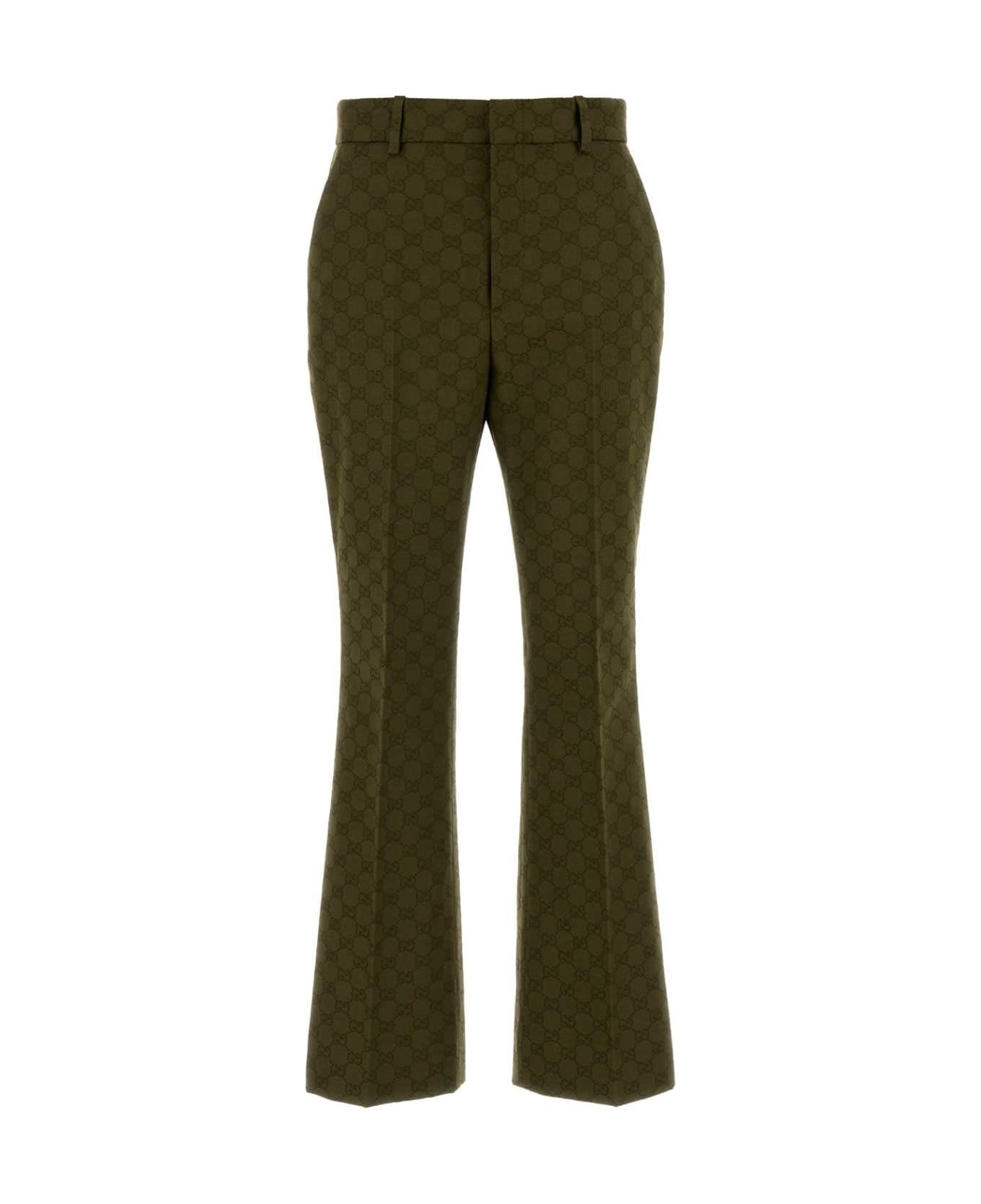 Gucci Olive Green Gg Fabric Pant - GREEN