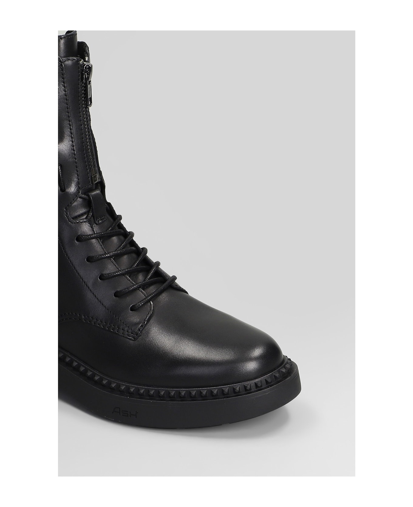 Ash Misty Combat Boots In Black Leather - black
