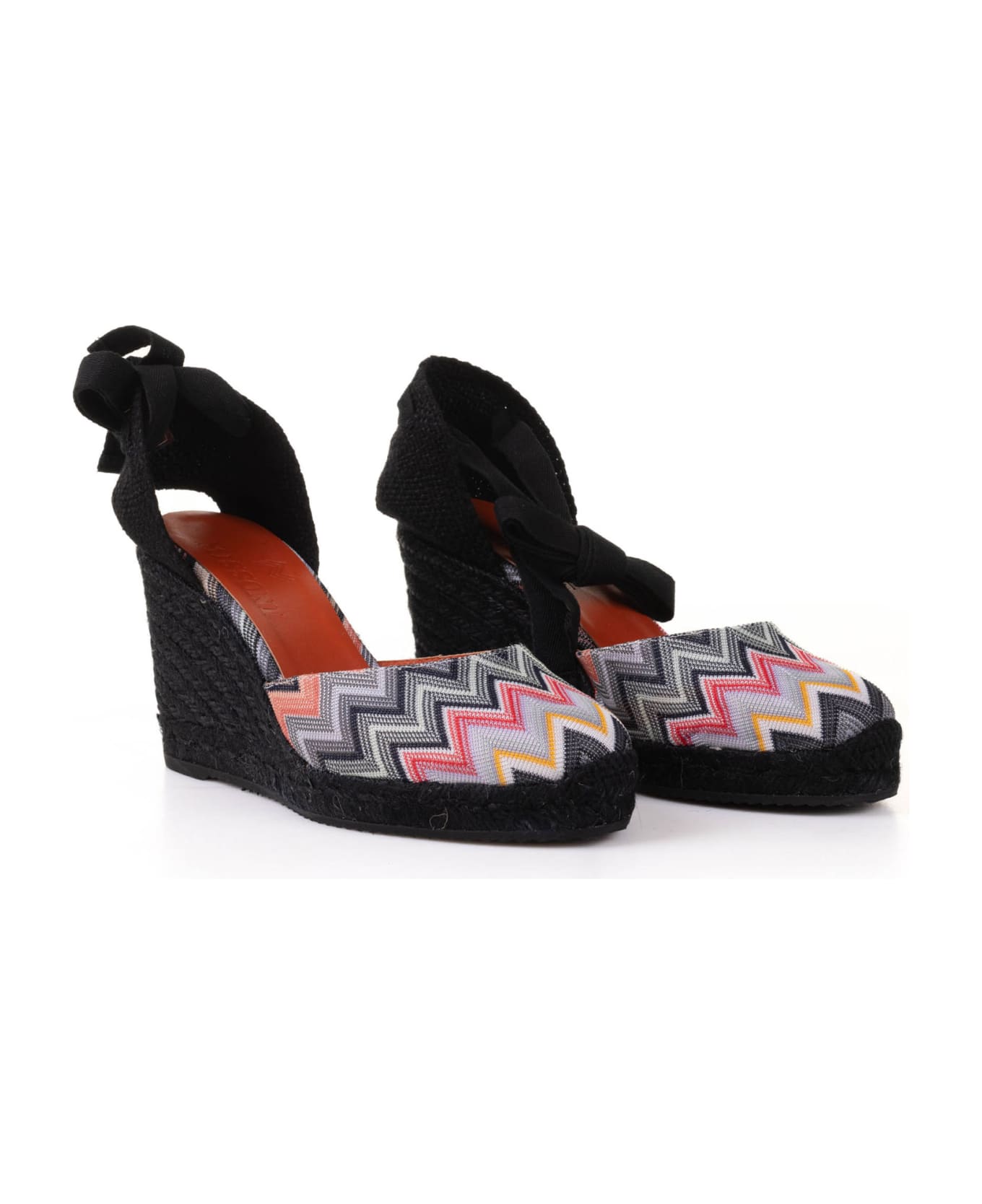 Missoni Espadrilles In Chevron Fabric With Wedge And Ankle Laces - BLACK