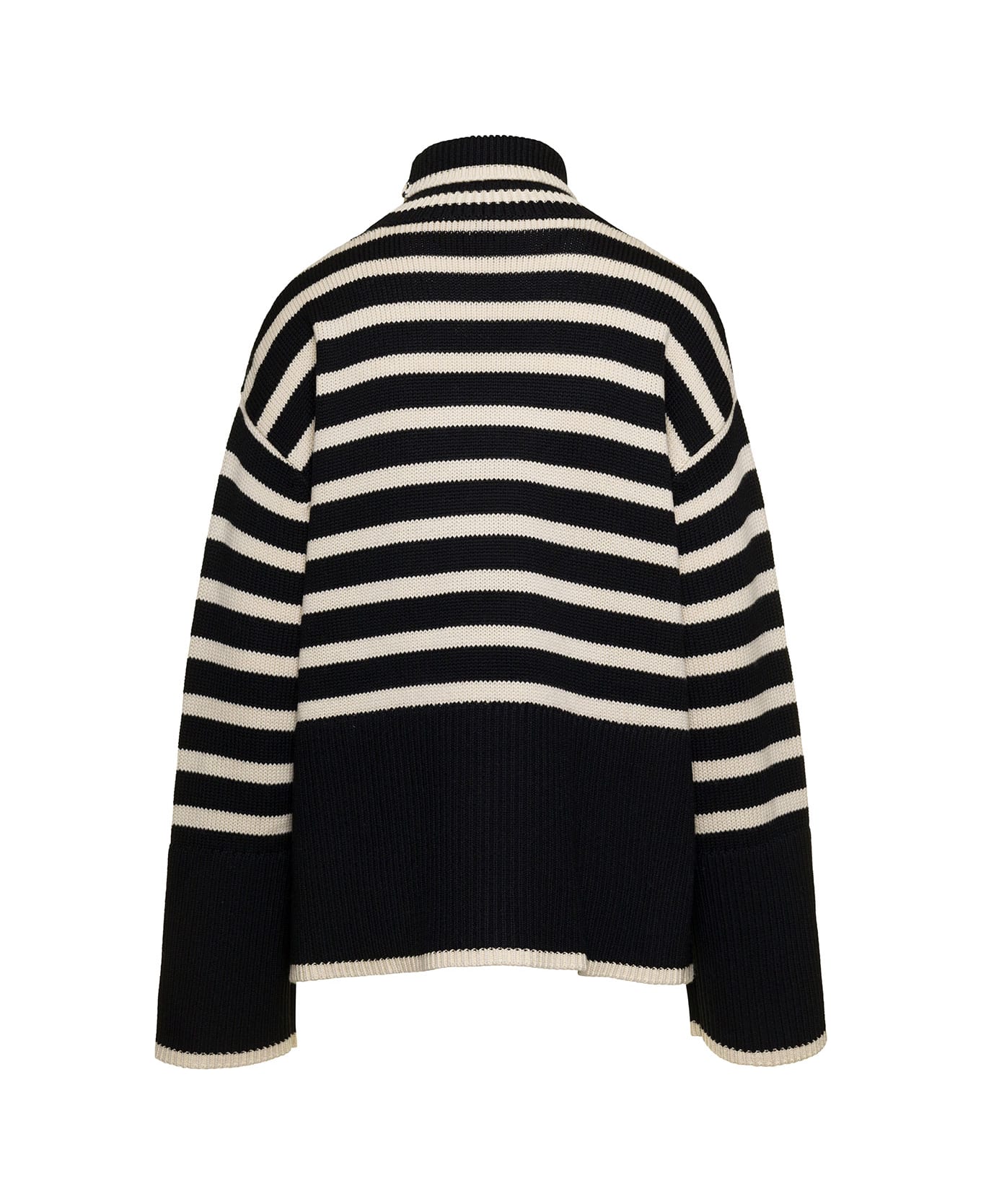 Totême Black And White Sweater With Striped Motif In Wool Woman - Black